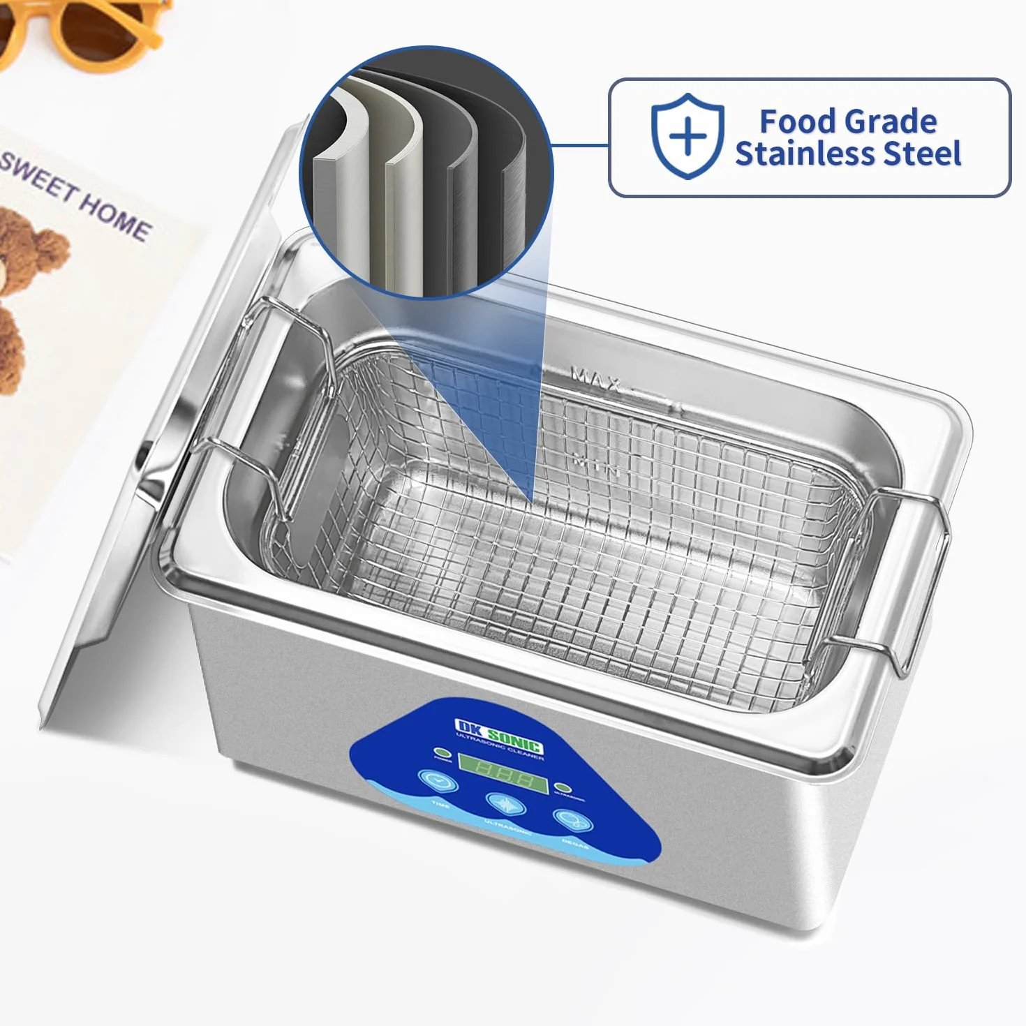 DK SONIC Myjka Ultradźwiękowa 900ML 35W Cyfrowy Timer Stal Nierdzewna