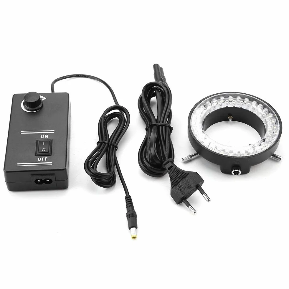 Mikroskop z oświetleniem LED, kamera mikroskopowa 3,5 W 56 diod LED do źródła światła, pierścieniowa z regulacją jasności 220 V, do mikroskopu stereo, biały (wtyczka UE)