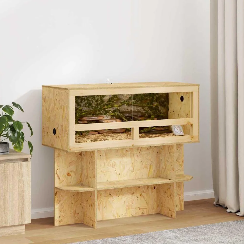 Terrarium brązowe, 100 x 40 x 90 cm, szkło OSB, drzwi przesuwne dla gadów, płazów, siedliska z półkami i stabilną ramą drewnianą do wnętrz