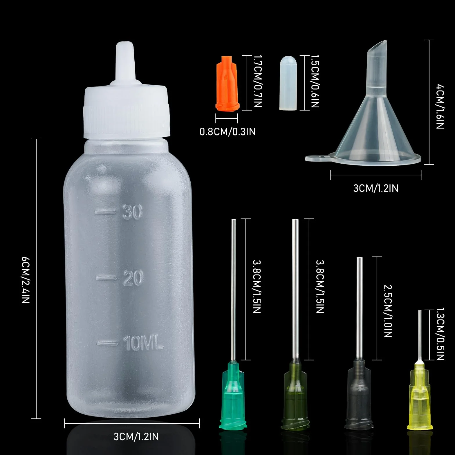 5 zestawów butelek z igłami 30 ml, 14 ga, 16 ga, igły 18 ga, z końcówką i nasadkami, puste butelki plastikowe, do samodzielnego wykonania, do samodzielnego napełniania, tuszu, aplikatora