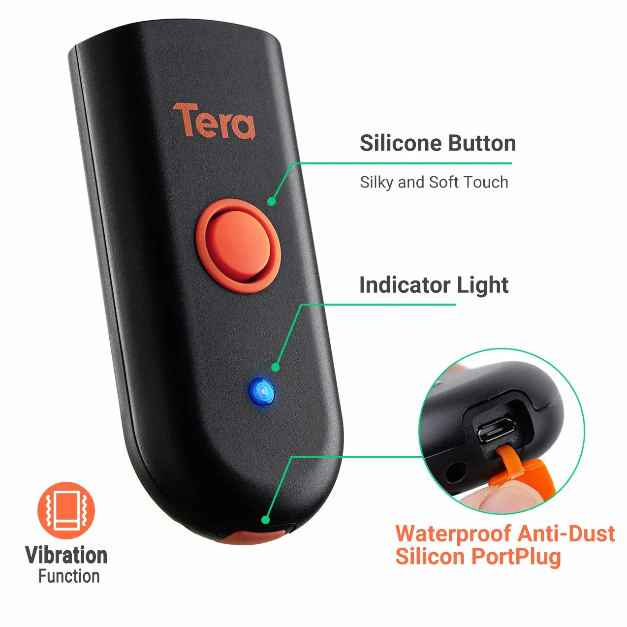 Tera Mini przenośny skaner kodów kreskowych CMOS skaner kodów kreskowych 3 w 1, Bluetooth, kabel USB, bezprzewodowy 2,4 G, do kodów kreskowych 1D 2D QR na papierze i wyświetlaczu, 1100D