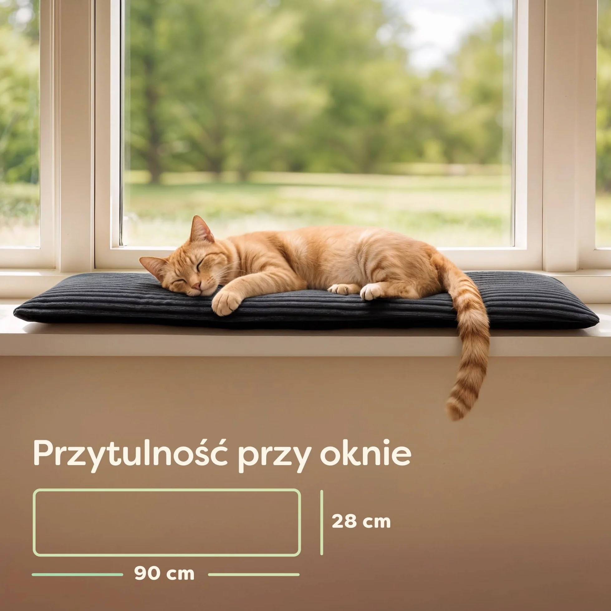 Knupis Legowisko dla Kota na Parapet 90 x 28 cm – Samonagrzewające bez prądu – Miękkie i Dźwiękochłonne – Zdejmowany, prany pokrowiec – Z antypoślizgowym spodem – Szare
