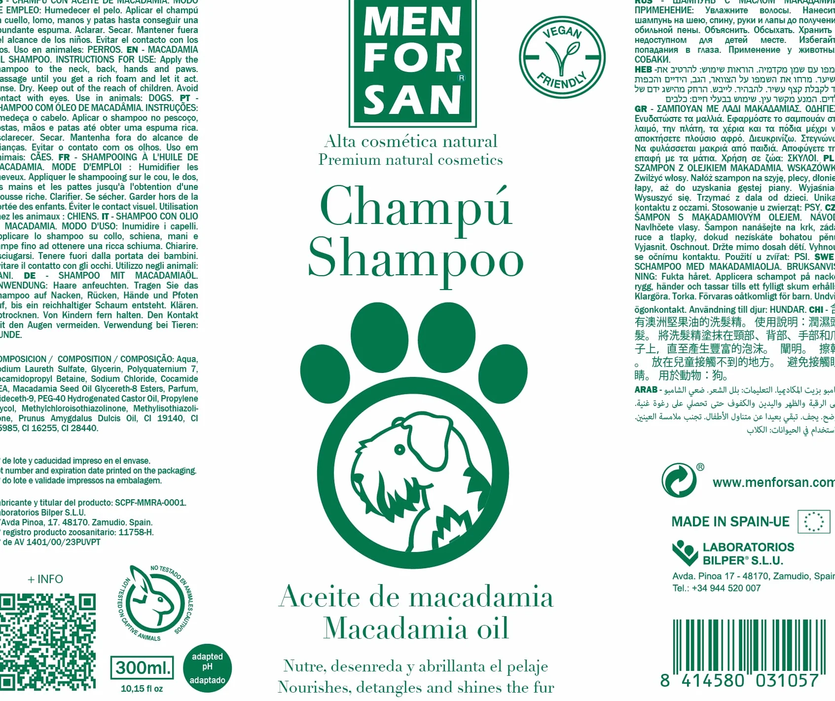 MENFORSAN Szampon dla Psów z Olejem Macadamia 300 ml Odżywia Nadaje Blask Futru Mocne Rozczesywanie