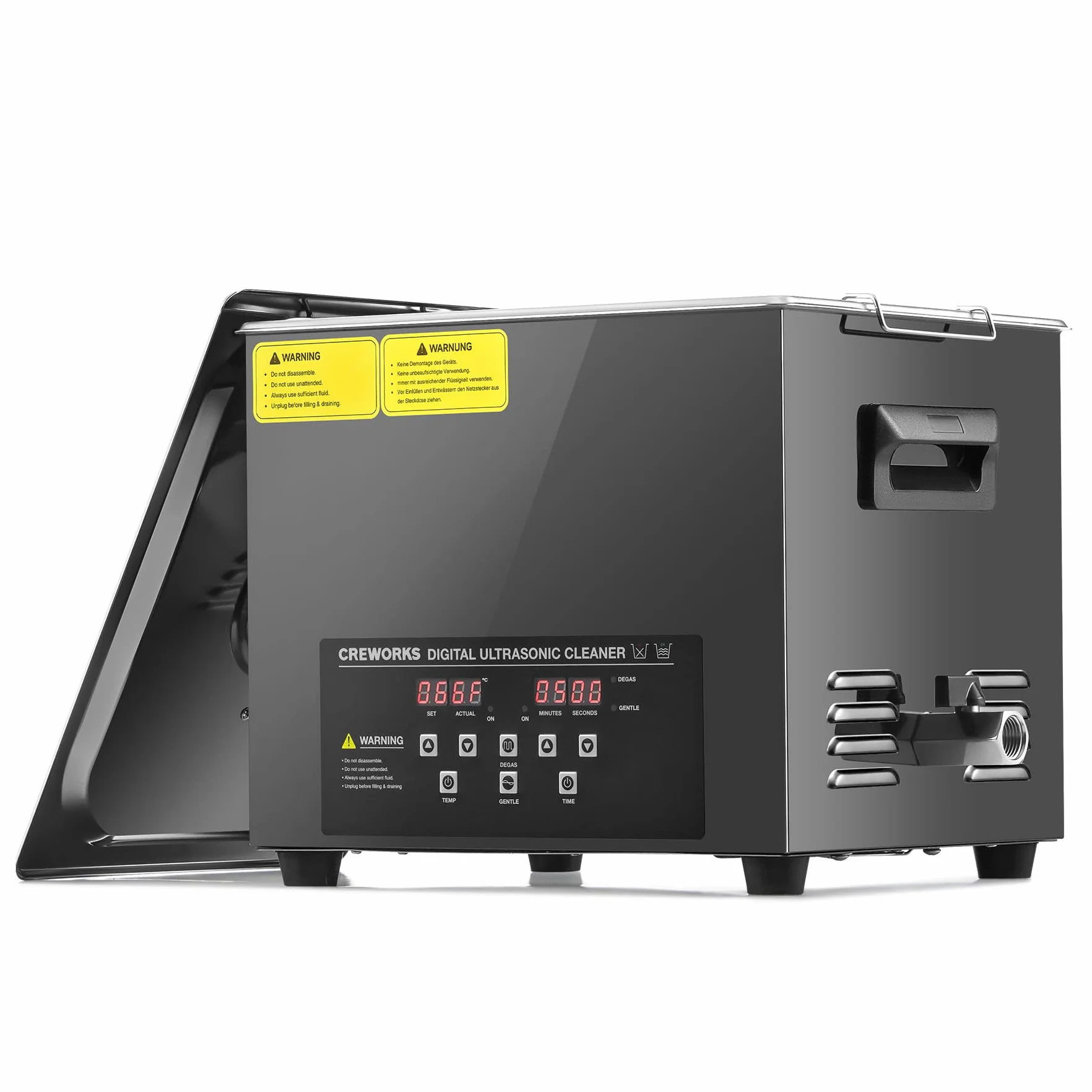 CREWORKS 10L Cyfrowa myjka ultradźwiękowa z trybem degazacji i łagodności, 240W Profesjonalna ultradźwiękowa maszyna czyszcząca z grzałką i timerem, do biżuterii, części samochodowych więcej