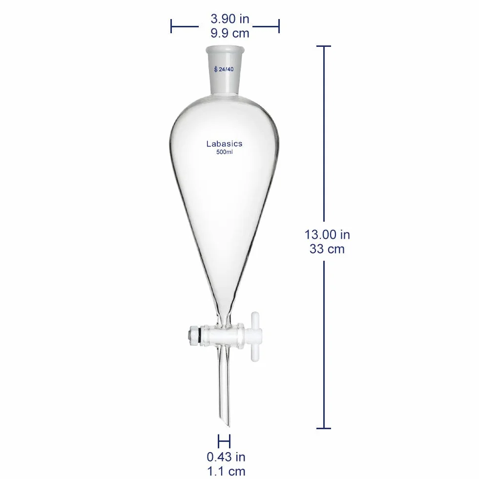 Labasics Stożkowy rozdzielacz ze szkła borokrzemowego 500 ml z zaworem odcinającym PTFE