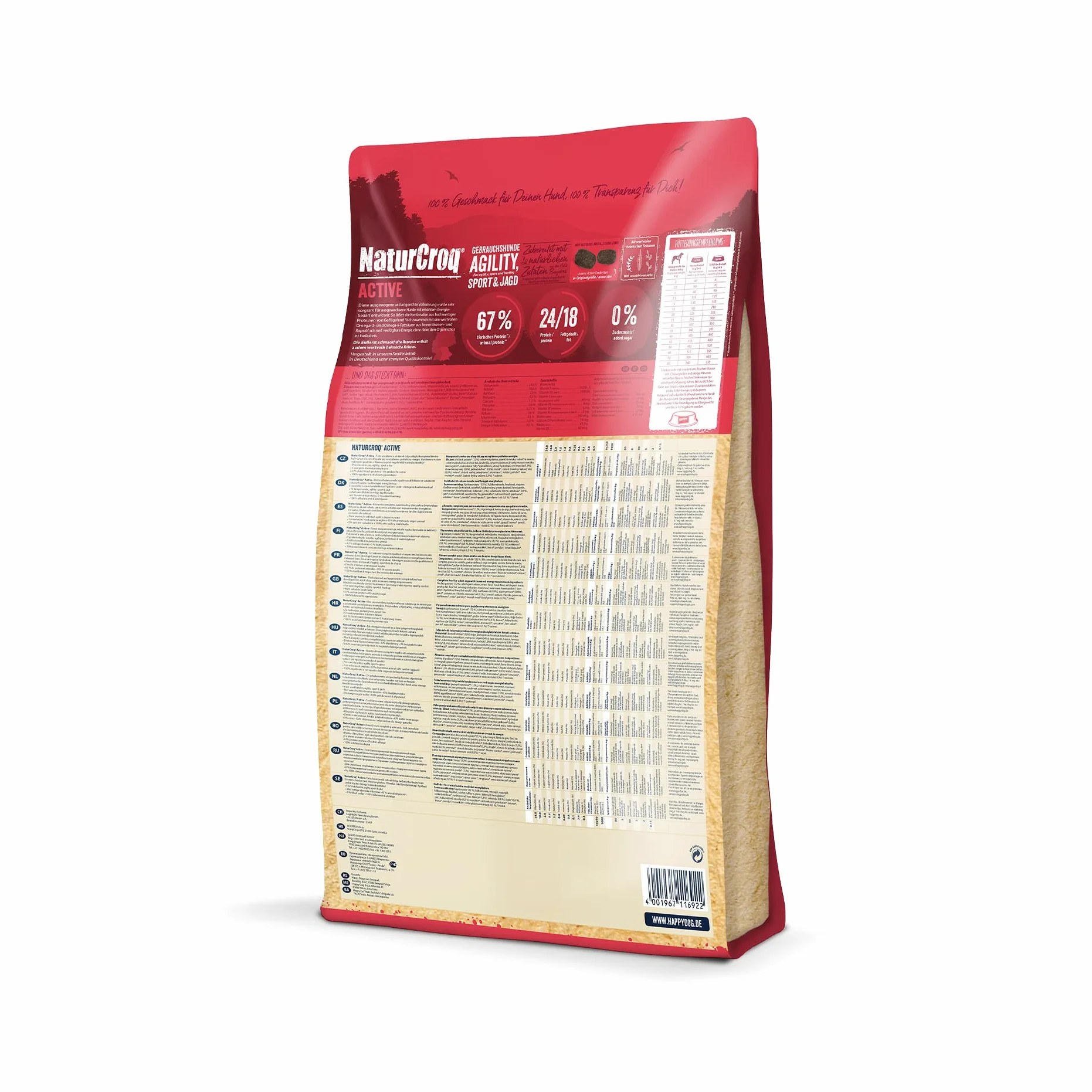 Happy Dog 60530 – NaturCroq Active – pojedyncza karma z rodzimymi ziołami dla dorosłych psów – zawartość 15 kg