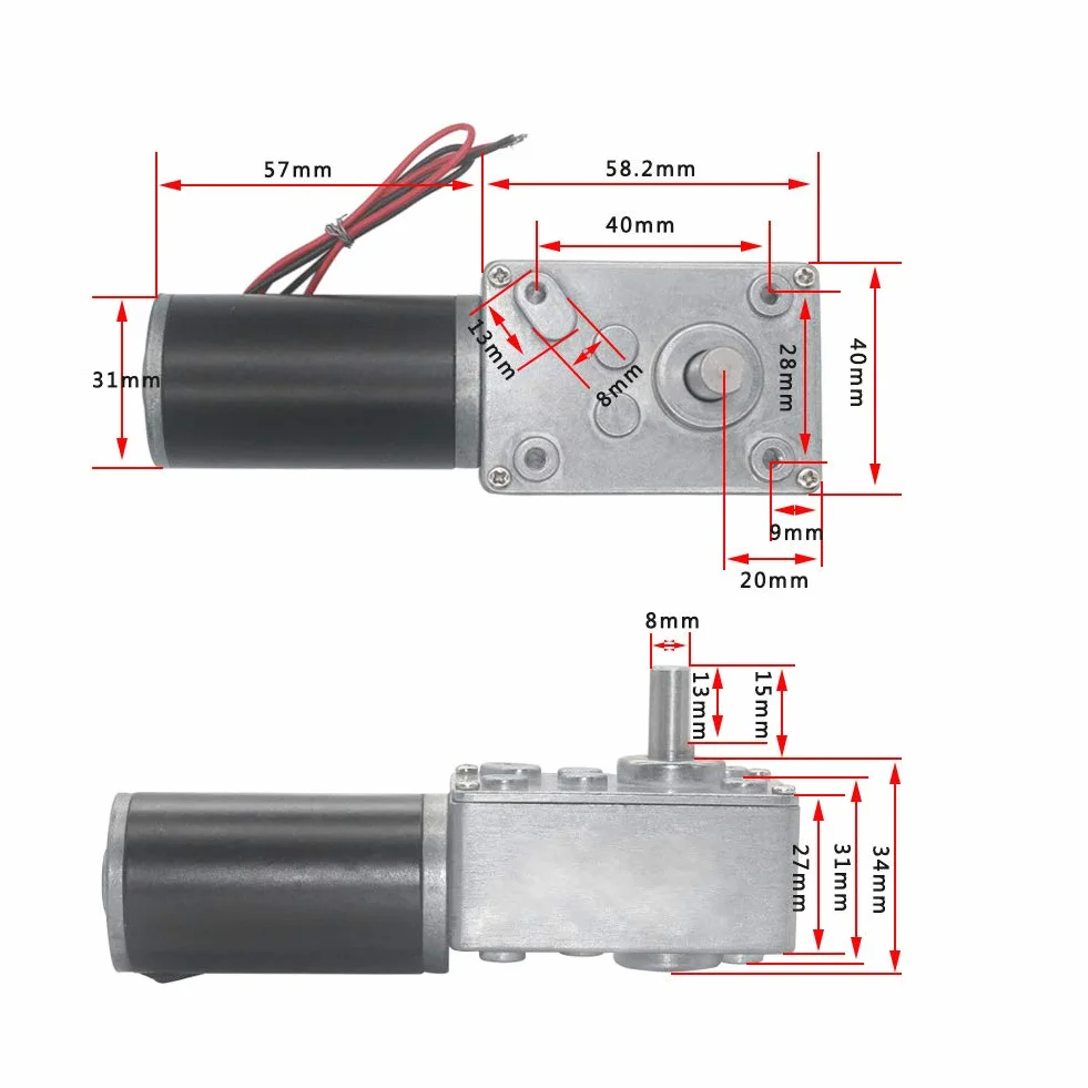 Silnik z przekładnią DC 12 V 50 obr/min Wał 8 mm Odwracalny