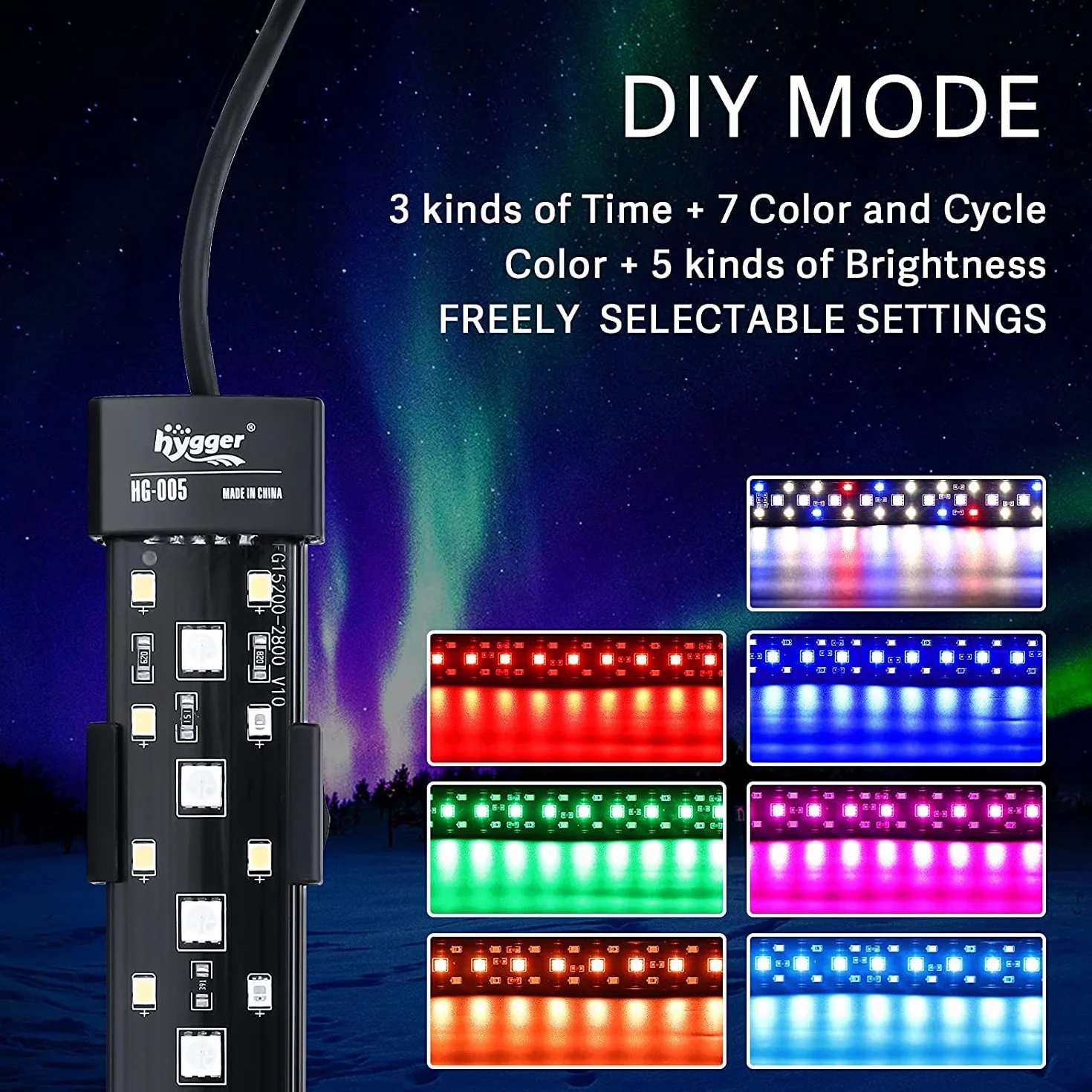 hygger 24/7 trybów podwodnego akwarium LED, pełne spektrum, ukryty zbiornik na ryby, z 3 rzędami koralików, 7 kolorów, automatyczne włączanie światła słonecznego, światło księżycowe, regulowana