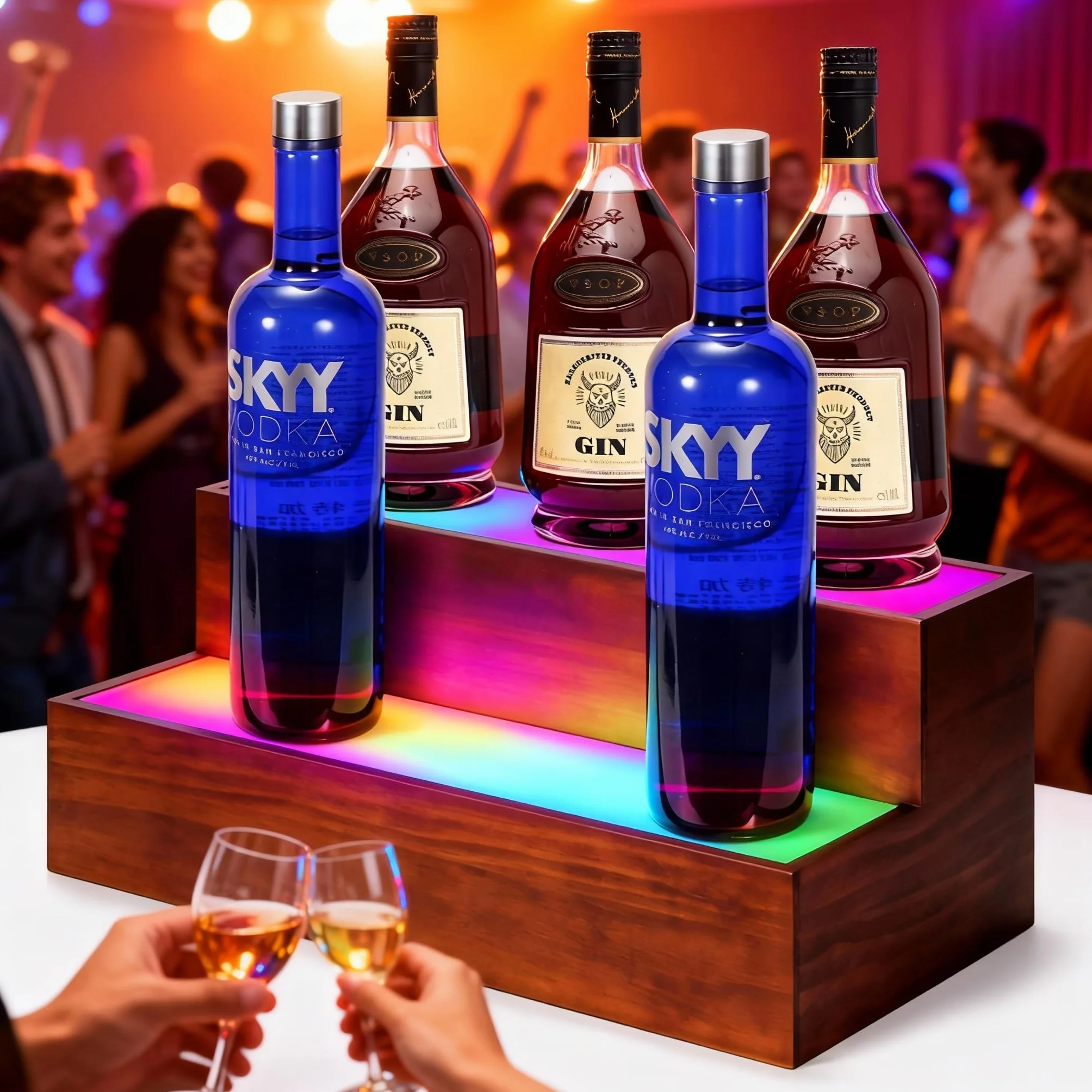 B4Life Podświetlana półka na butelki alkoholu, 2-poziomowa półka barowa LED, regał barowy na alkohol do domowego baru