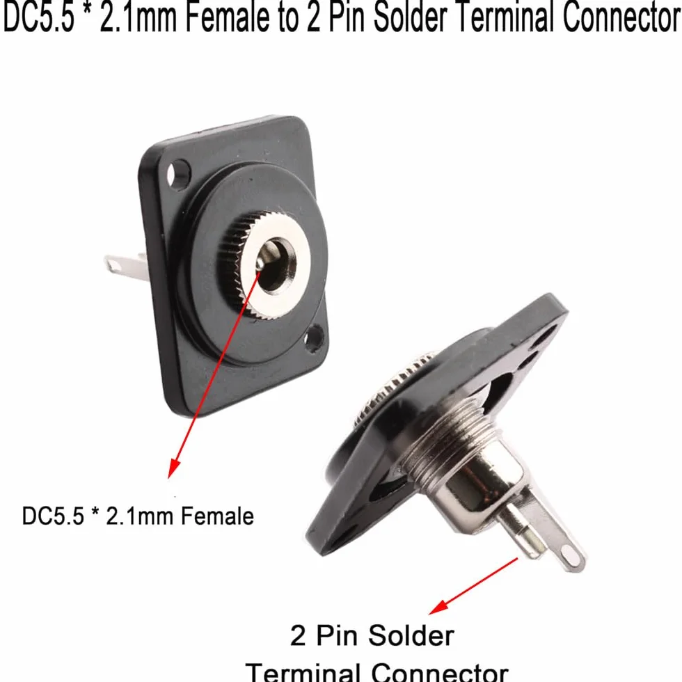 RUNCCI-YUN 5,5 x 2,1 mm wtyk drążony DC 2Pin DC panel Mount wtyczka DC Power Jack gniazdo DC5521 lutowanie żeńskie panel Mount wtyczka 5,5 x 2,1 mm DC złącze wtykowe niskonapięciowe złącze wtykowe