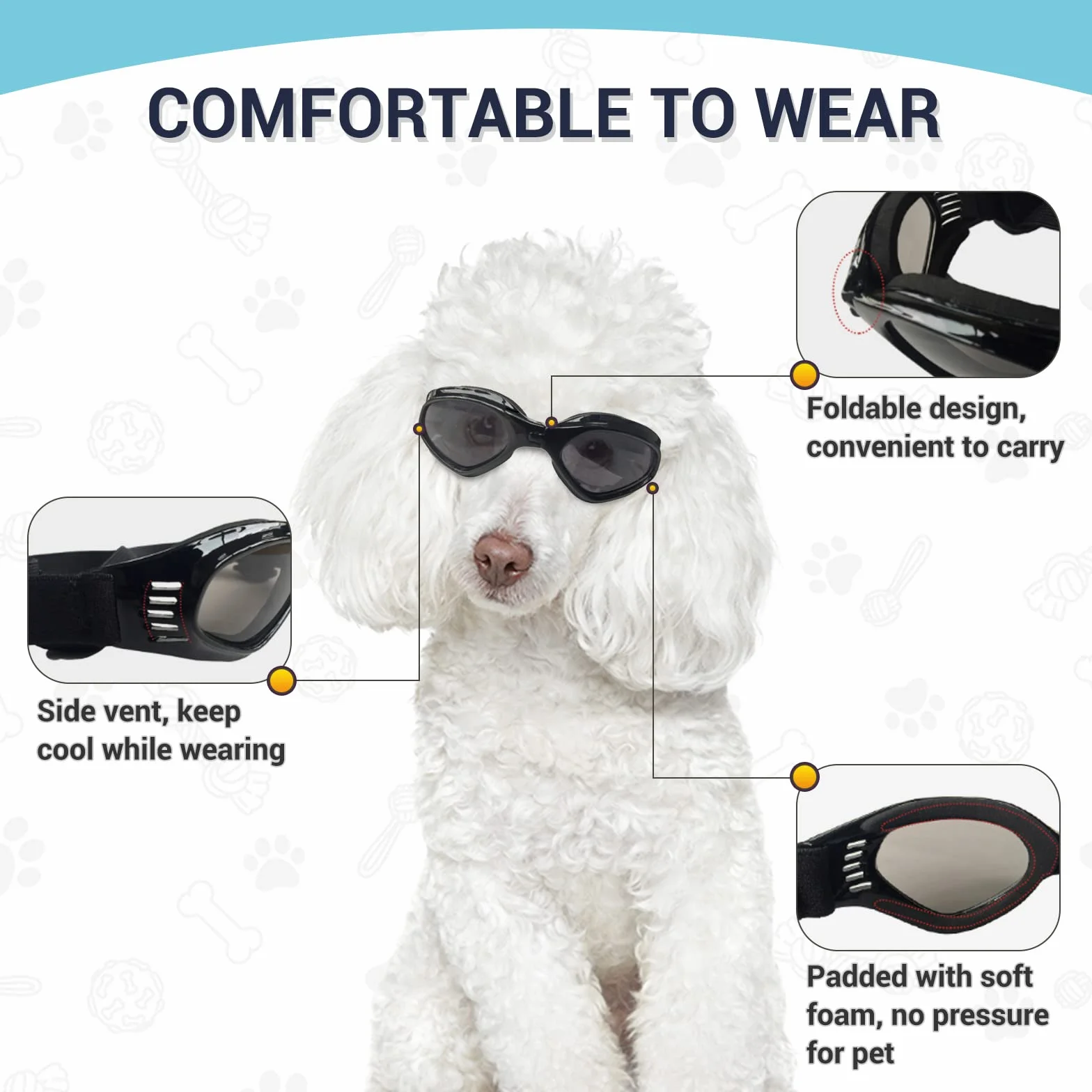 Pet Leso® gogle dla psów stylowe okulary przeciwsłoneczne dla szczeniąt ochrona przed wiatrem psie - czarne