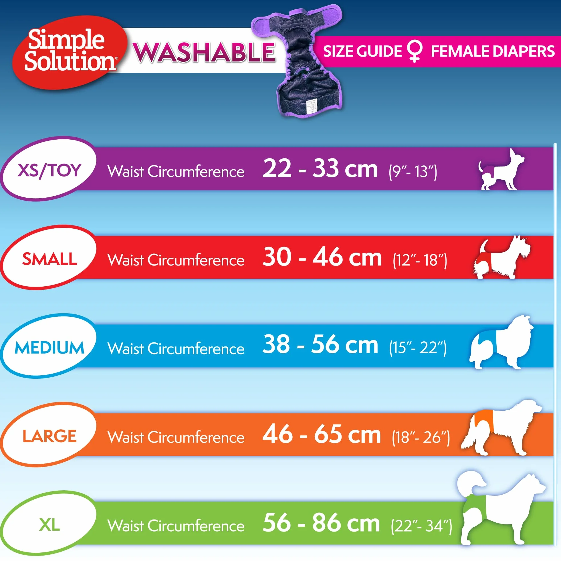 Simple Solution Zmywalne pieluchy dla psów wielokrotnego użytku, Absorbent z szczelnym dopasowaniem - 1 pieluszka dla psa Średni