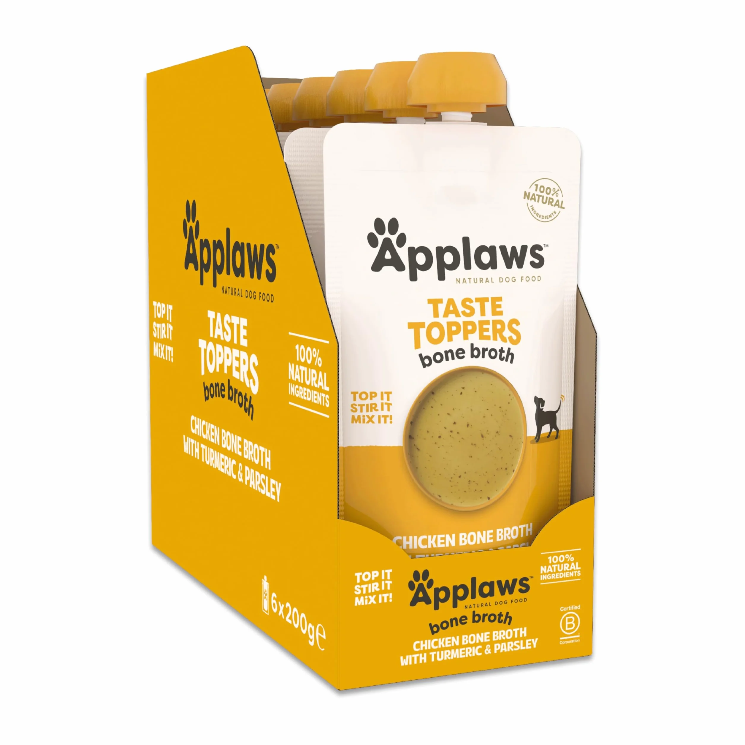 Applaws Taste Toppers 100% naturalna karma dla psów, bulion z kurczaka do suchej karmy dla psów, 6 x worek 200 g