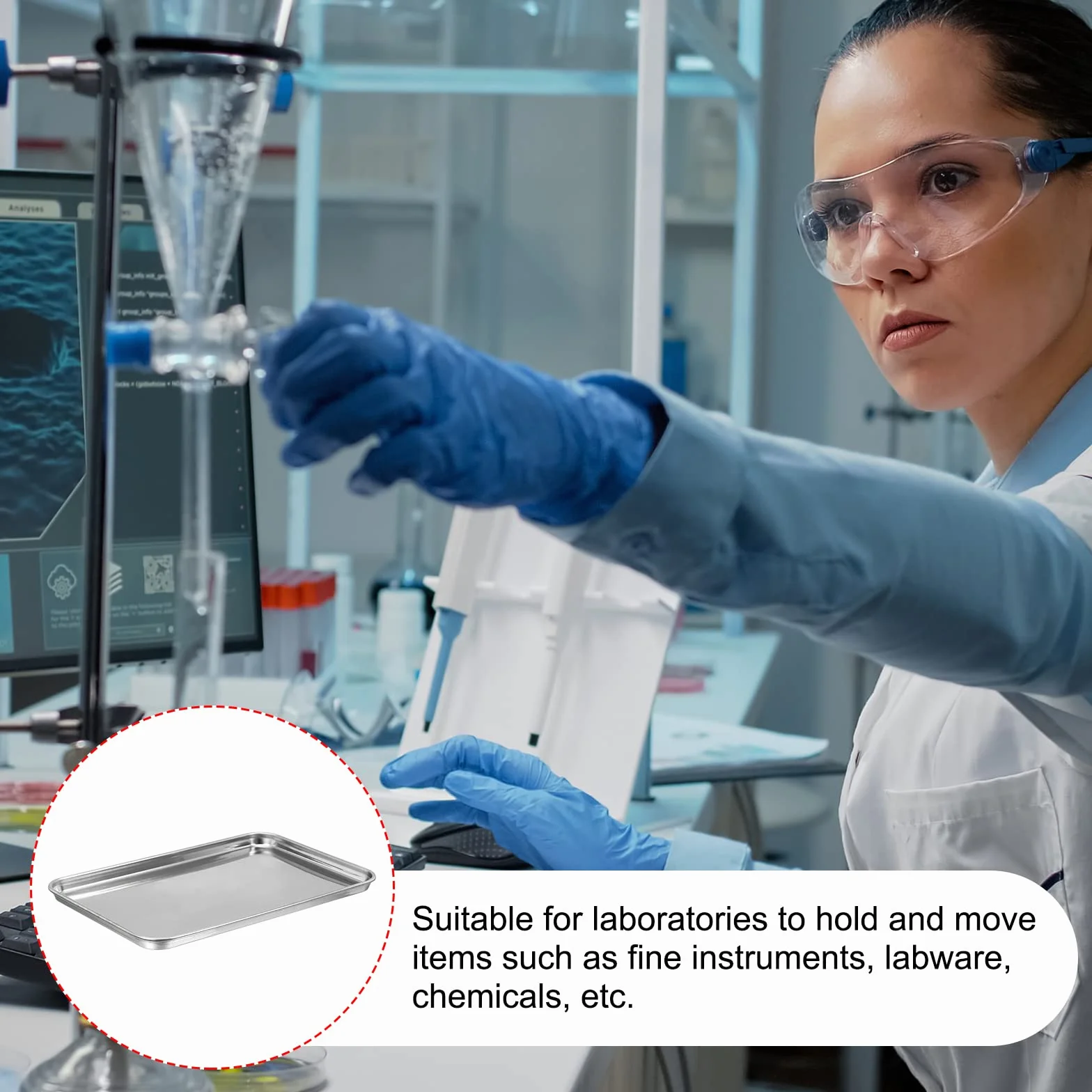 PATIKIL Taca ze stali nierdzewnej 430, 26,5 x 15,5 cm, prostokątna, płaska taca, narzędzie laboratoryjne
