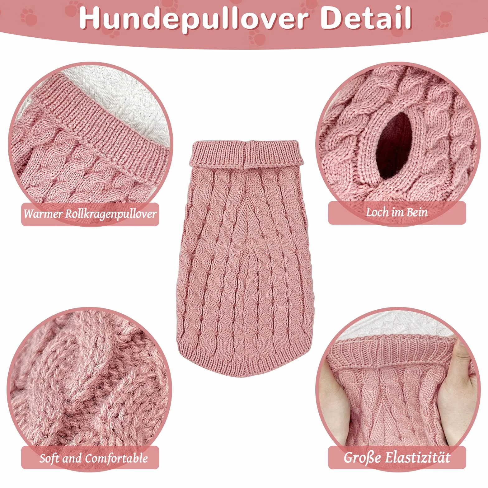 Sweter dla zwierząt domowych, zimowy ciepły pies, kot, sweter dla małych psów, golf, dzianinowy sweter, odzież wierzchnia dla małych, średnich psów i kotów (różowy, S)