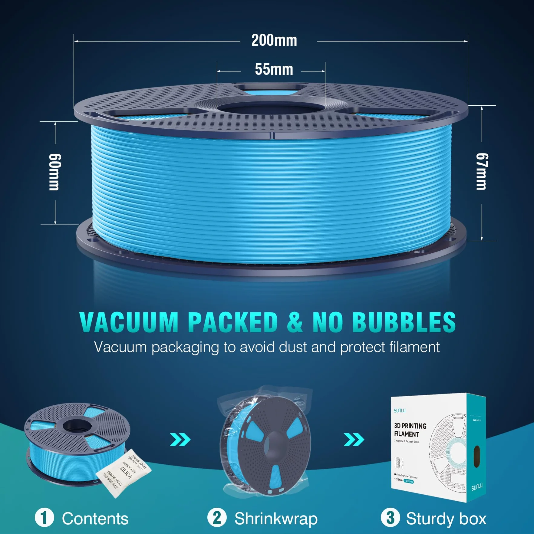 SUNLU ABS Filament 1.75mm Pakiet, Filament do drukarki 3D 1 kg*2, ABS o wysokiej odporności na ciepło 1,75 mm do funkcjonalnego drukowania 3D, 1kg na Szpulę, 2 Rolki, Czarny+Czarny