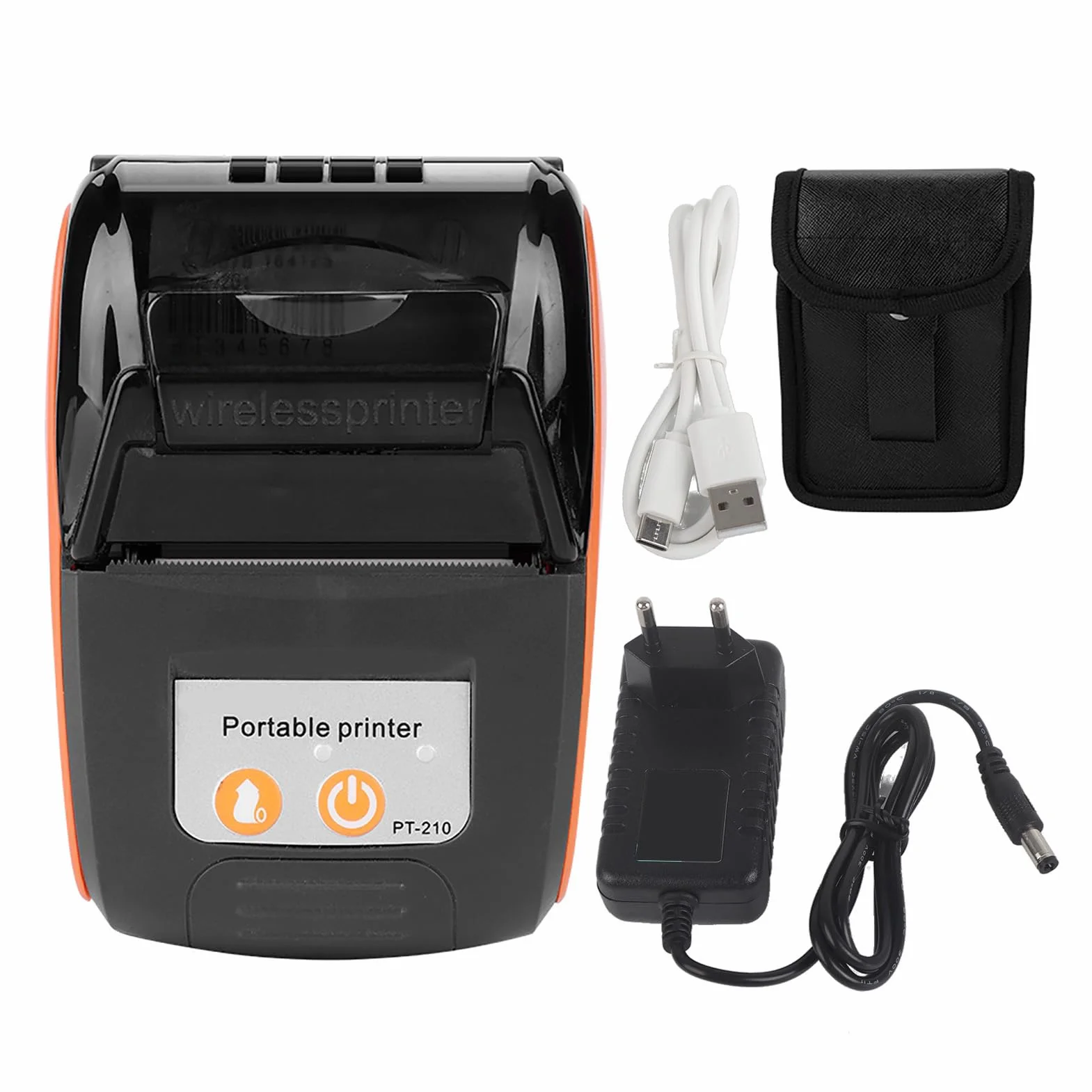 Kieszonkowa drukarka termiczna Mini USB, przenośna bezprzewodowa drukarka odbiorcza BT 50-89,9 mm/s do sklepów detalicznych/restauracji/fabryk/logistyki (pomarańczowy)
