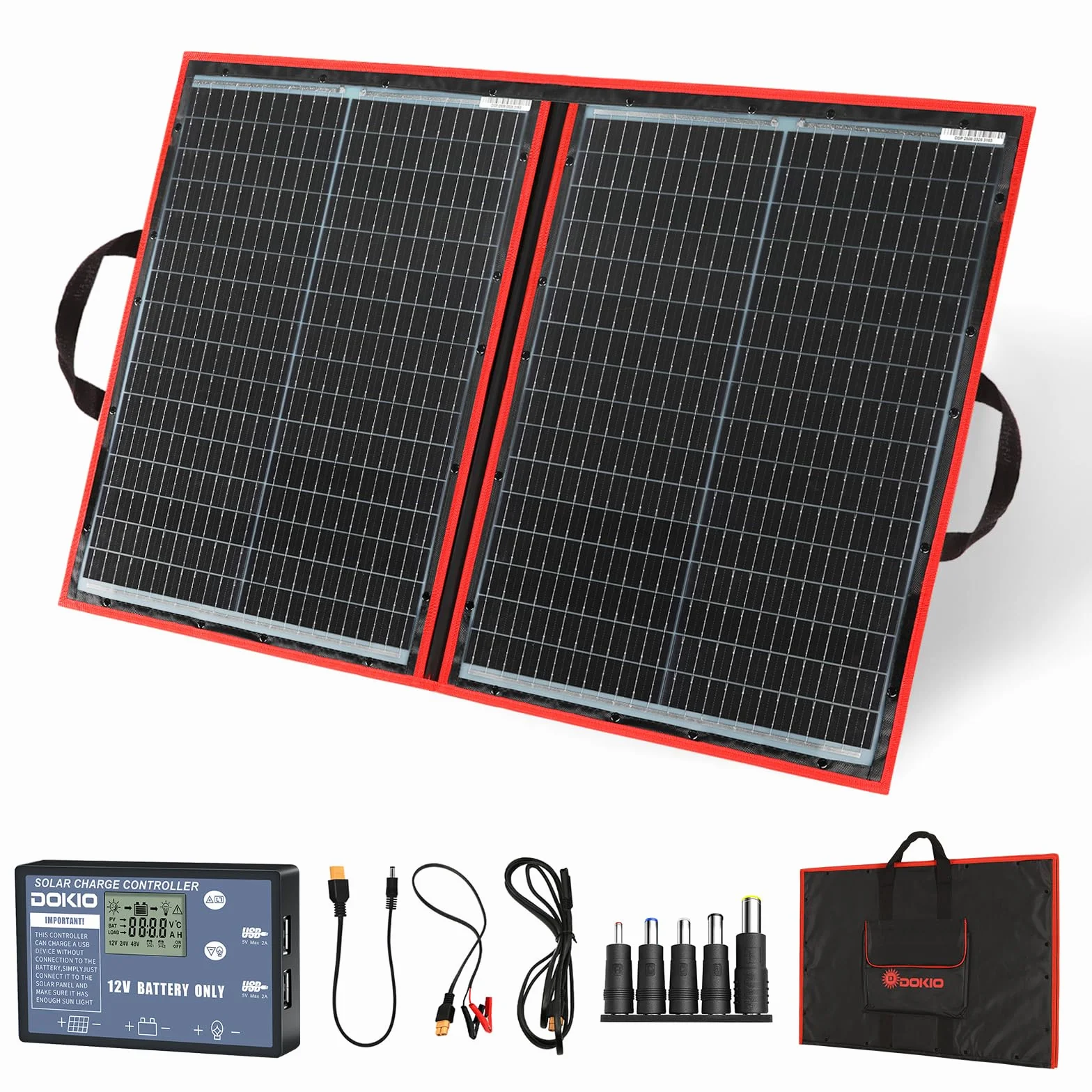 DOKIO 110 W 18 V moduł solarny monokrystaliczny przenośny składany panel słoneczny z kontrolerem LCD USB