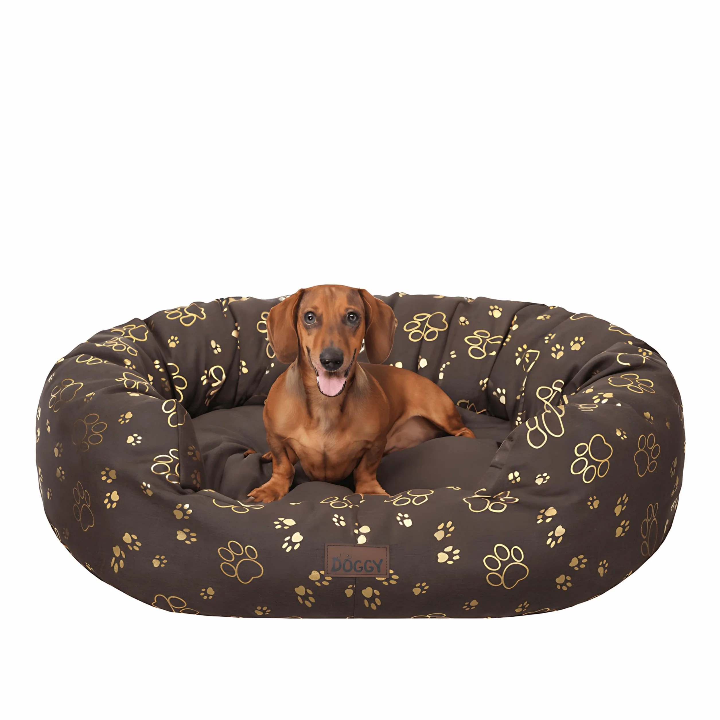 PillowPrim Legowisko dla psa, koszyczek dla małych, średnich i dużych psów, poduszka dla psa, sofa dla psa, łatwe czyszczenie, rozmiar XL, 93 x 74 cm, brązowe z łapami