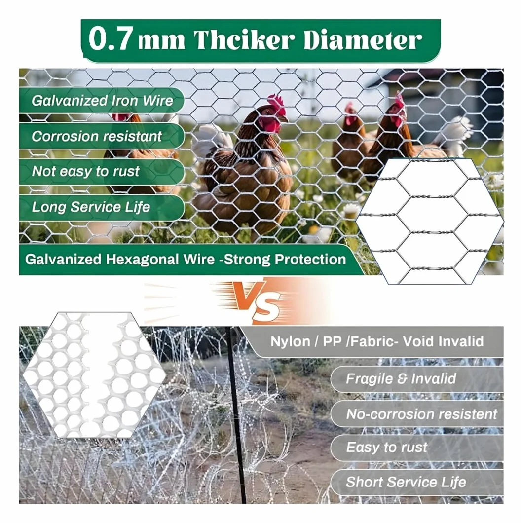 Amagabeli ocynkowany drut dla drobiu, 0,5 m x 25 m (sześciokątne otwory 13 mm), grubość 0,7 mm (grubość 22), siatka dla drobiu, ogrodzenie dla królików i psów, obudowa dla zwierząt ogrodowych, odporna