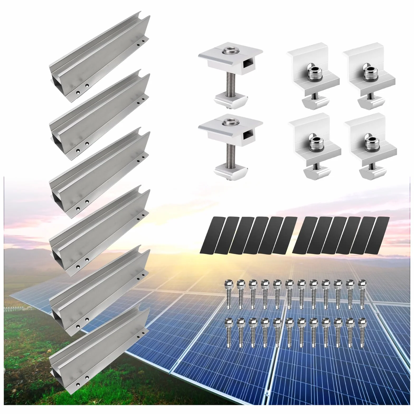 mahona Zestaw montażowy do 2 modułów PV – moduł solarny i elektrownia balkonowa uchwyt szyny zaciski końcowe zaciski środkowe 35 mm 30 mm – zestaw montażowy, profile montażowe, panele słoneczne,