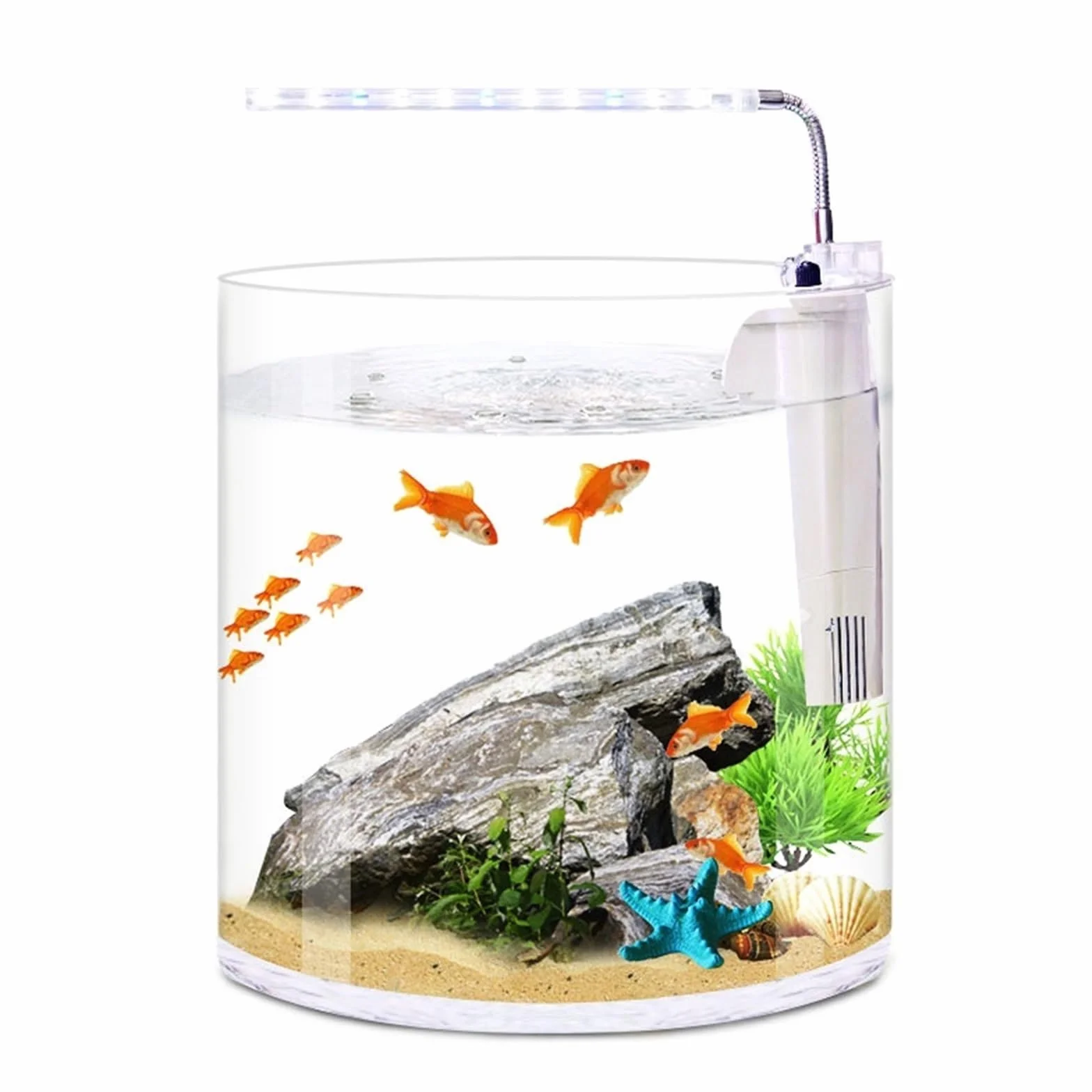 Akwaria Dekoracyjne Akwarium Ekologiczny Prosty Pulpit Mały Śliczny Przezroczysty Szkło Okrągłe Dom Salon Biuro Filtr LED Light Fish Tank do biura(XS)
