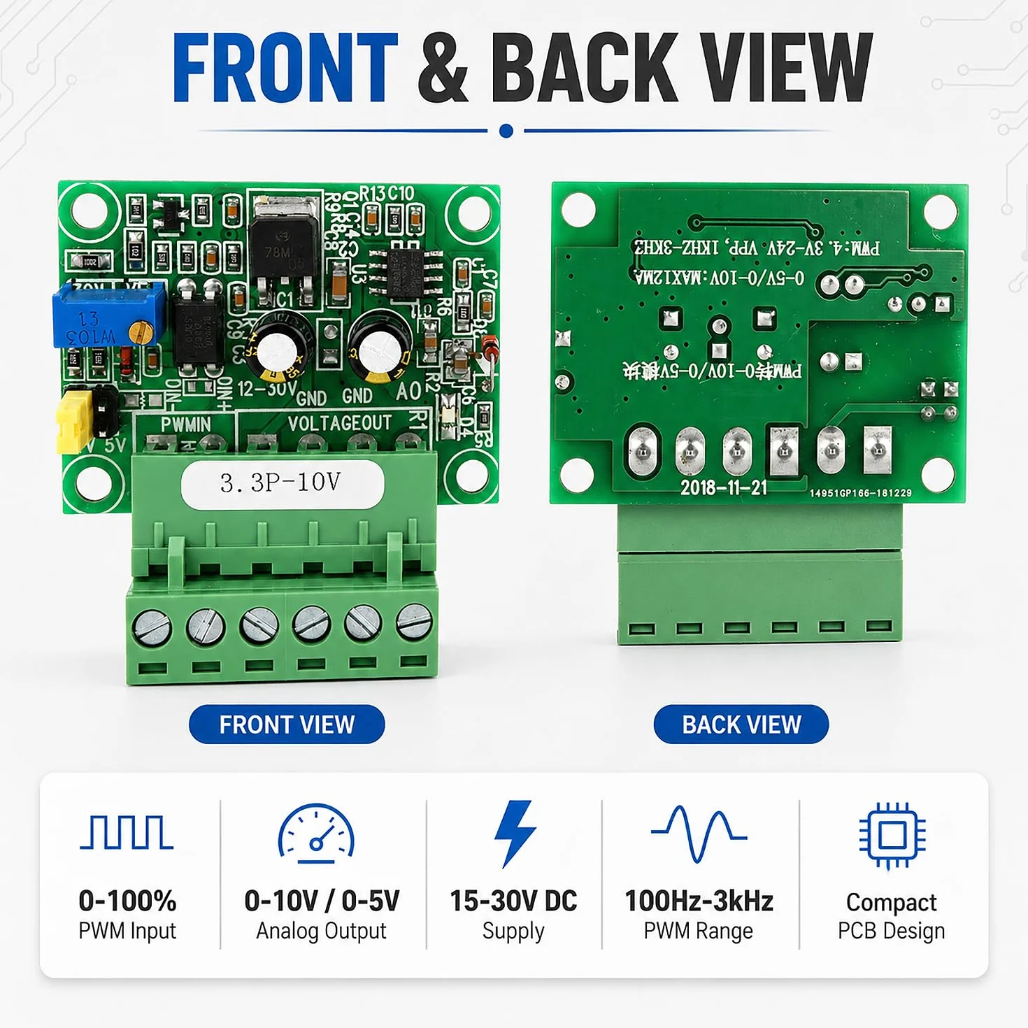 Konwerter Sygnału PWM na Napięcie 0-10V, Moduł PLC D/A, 0-100% 1-3kHz, Do Regulacji Prędkości Silnika
