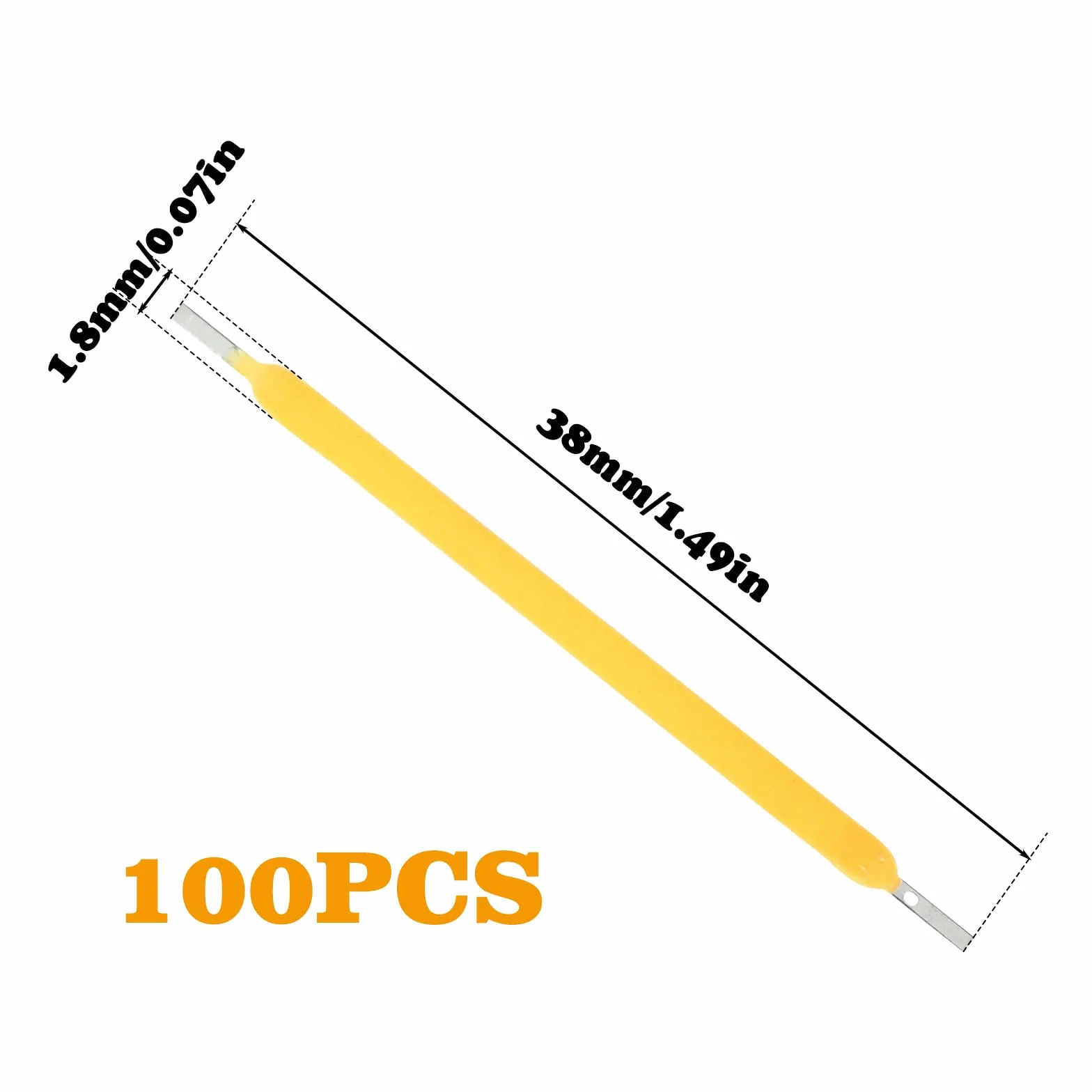 BAIFULAI 100 sztuk żarnika LED 3 V, 38 mm, żarnik z ciepłym światłem, 2700 K, twardy filament LED, części zamienne do żarówek LED, twarde LED