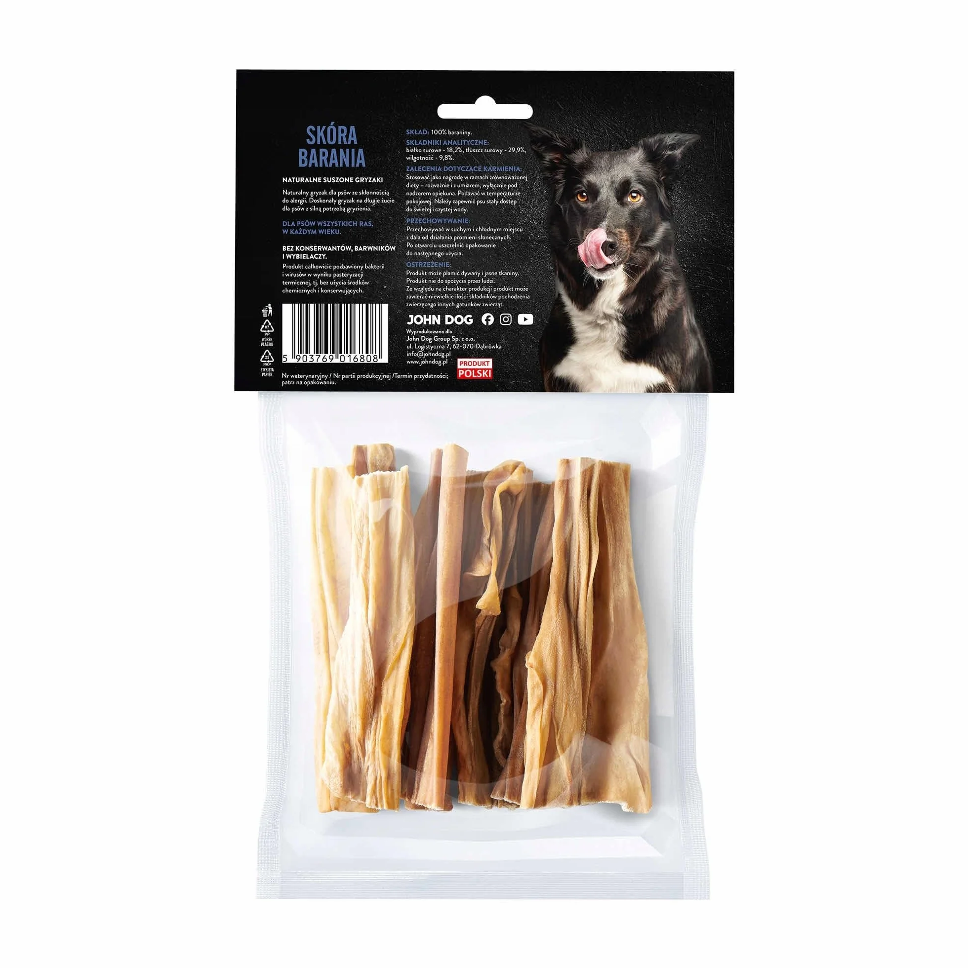 JOHN DOG suszony gryzak dla psa skóra barania 200 g