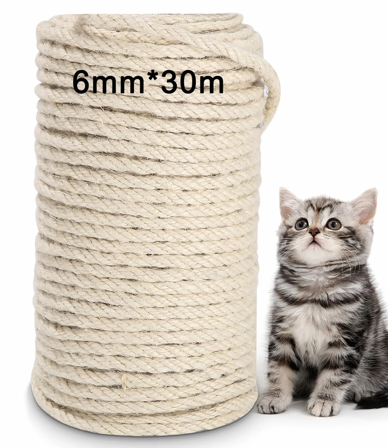 Lina sizalowa do drapaka,6mm x 30M lina sizalowa naturalna lina konopna lina konopna do naprawy,regeneracji lub drapaka DIY,nadaje się do dekoracji ogrodu,zabawka do szlifowania dla kota,domu