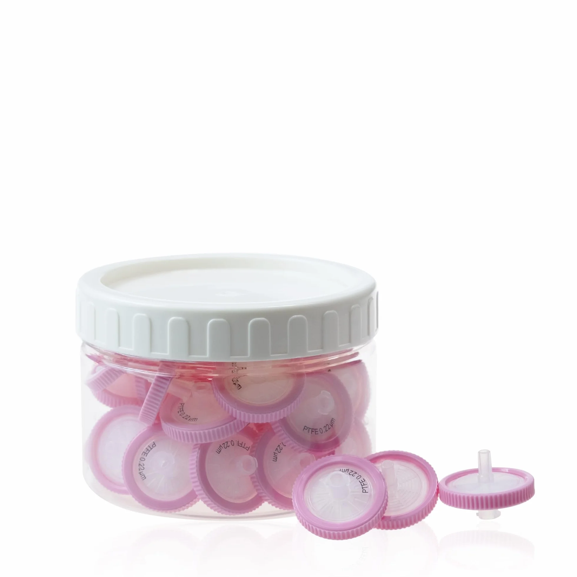 30 sztuk filtrów strzykawkowych PTFE Hydrophilic 0,22 o wielkości porów, średnica membrany 25 mm, laboratoryjny filtr strzykawkowy do nauk biomedycznych, różowe (beczki zapakowane)