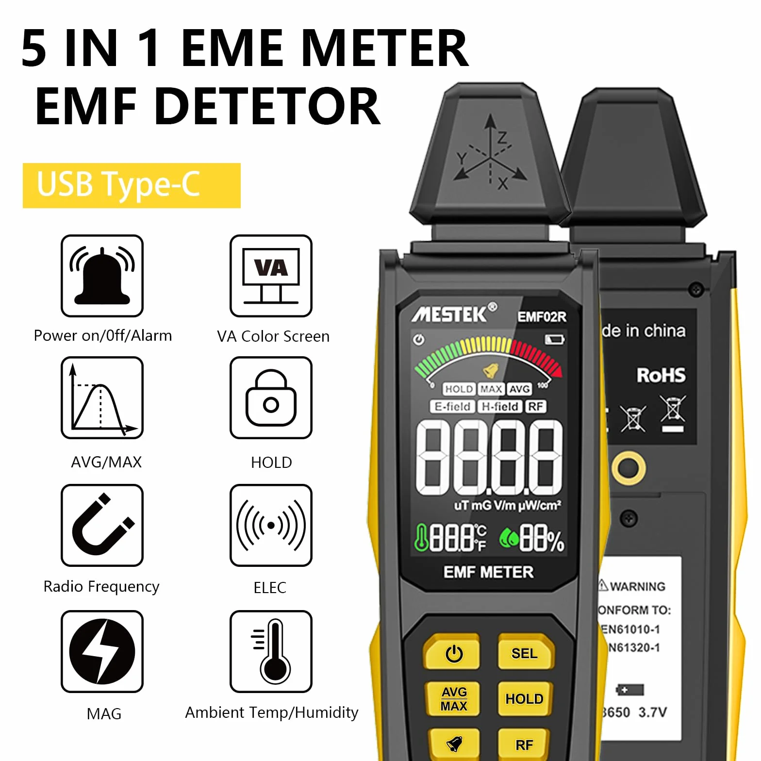 MESTEK Detektor EMF 5 w 1 Miernik Promieniowania Pole Elektryczne Magnetyczne