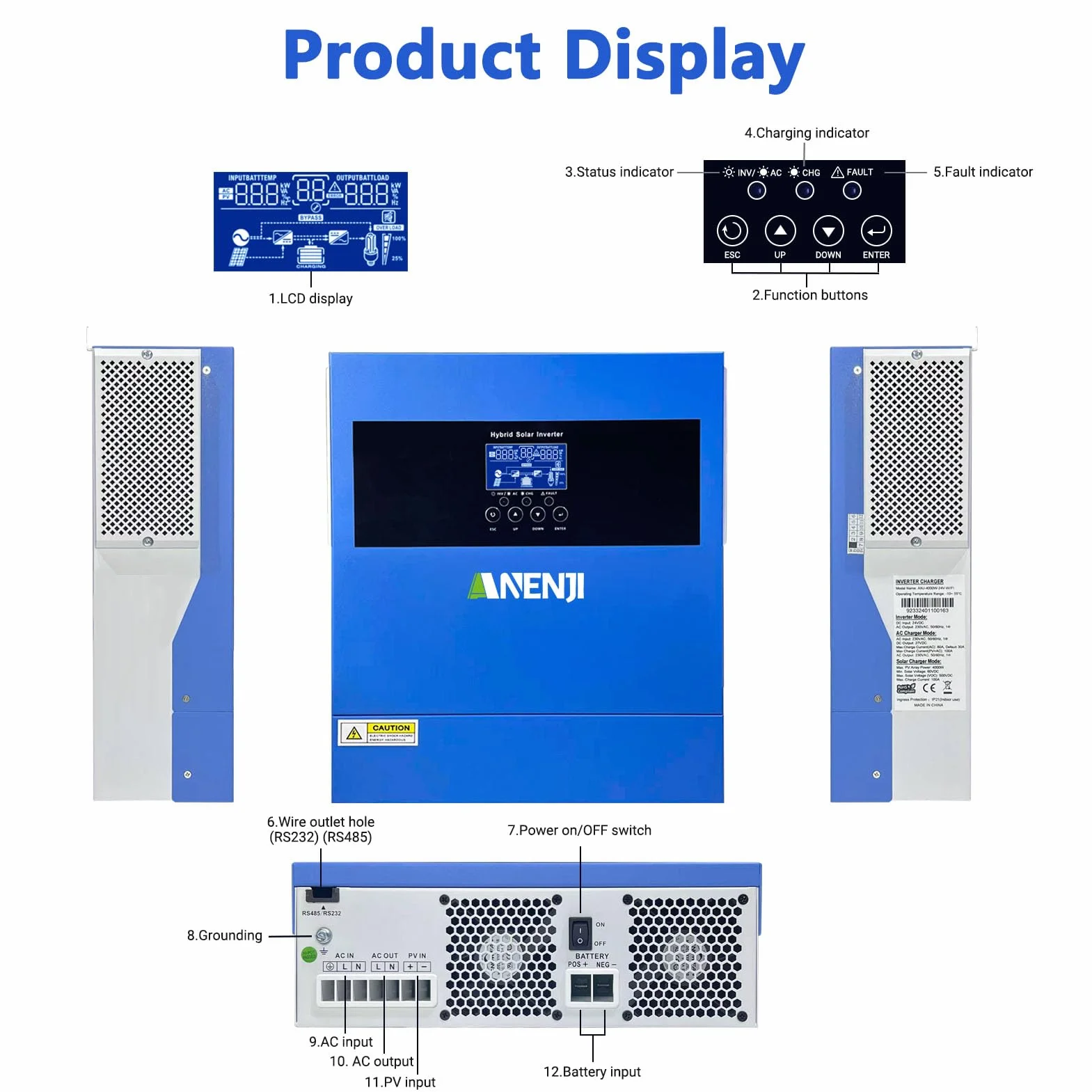 Solarny falownik hybrydowy 4.2KW 24VDC 230VAC MPPT 100A 500V WiFi