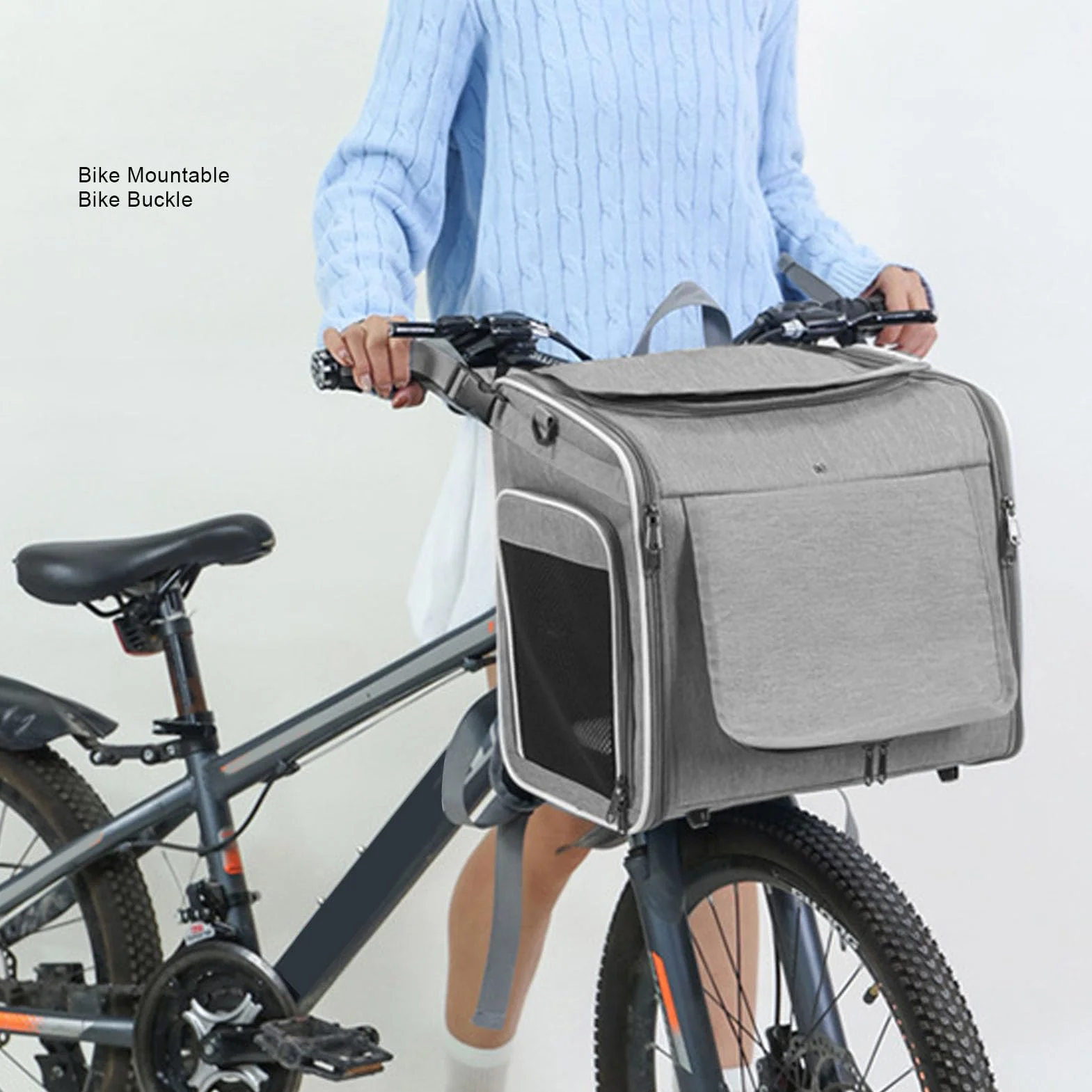 Koszyk Rowerowy dla Psa do 8 Kg Rozszerzalny I Składany 4 Drzwi,4 Siatki,Konstrukcja Z Miękkiej Skorupy Plecak Transportowy Windows Bike Metalową Wytrzymała Tkanina Oxford (GREY)