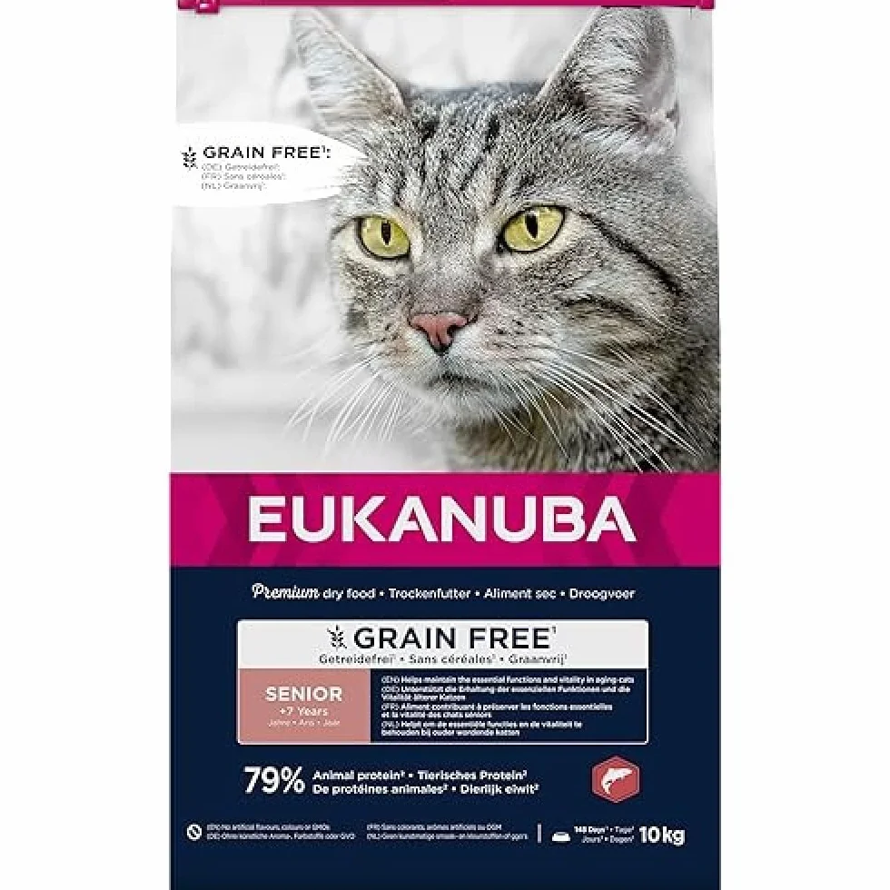 EUKANUBA Grain Free sucha karma dla starszych kotów, bogaty w łososia 10kg