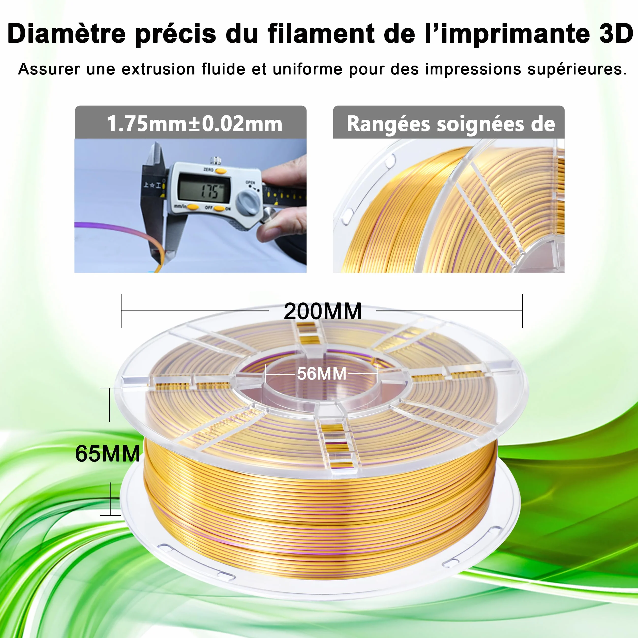 iBOSS Filament do drukarki 3D PLA, żarnik PLA 1,75 mm Dwukolorowy jedwabny filament do drukowania 3D błyszczący współwytłaczanie 1kg (2,2 lbs), dwukolorowy fioletowy złoty