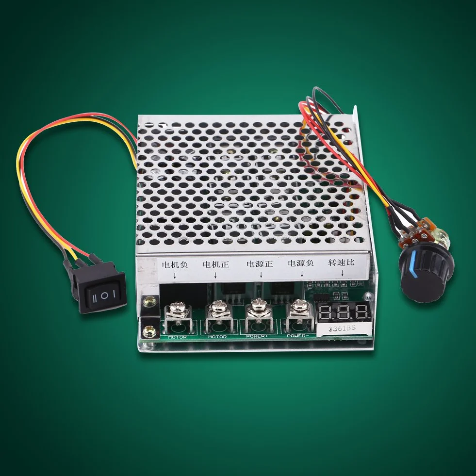 DC10V-55V Regulator Prędkości Sterownik Silnika Prądu Stałego Silnik Prądu Stałego z Zestawem Kontroli Prędkości 60A Regulator Prędkości Silnika Wyświetlacz Cyfrowy Przełącznik Kierunku Cofania Regula