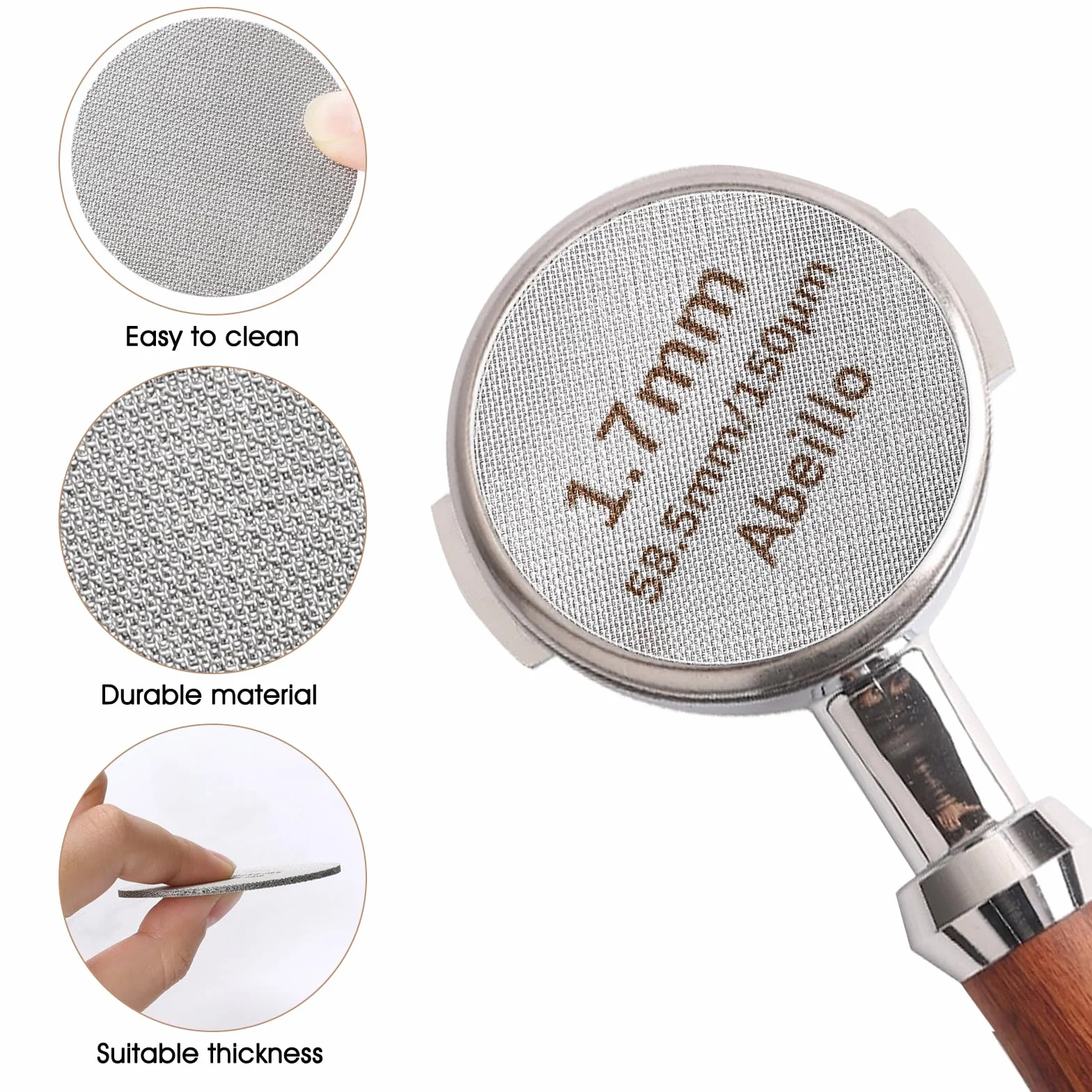51 mm Puck Screen, Abeillo wielokrotnego użytku, 51 mm, sitko do krążka ze stali nierdzewnej 316, grubość 1,7 mm, akcesoria do sitka, akcesoria (58,5 mm)