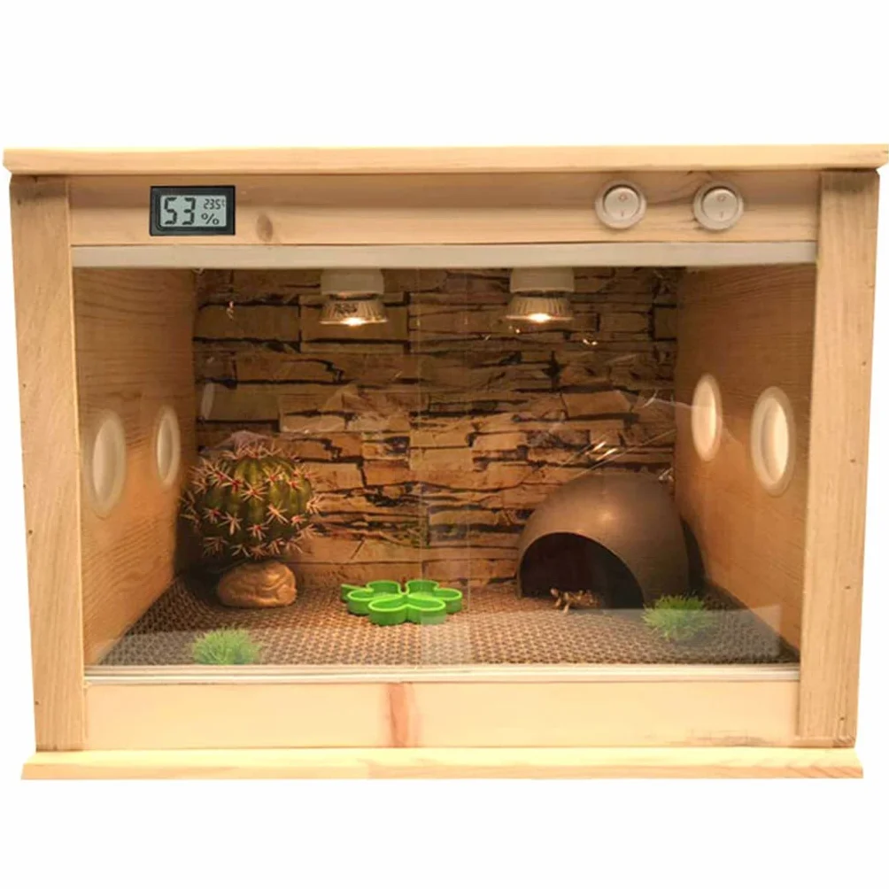 Terrarium dla gadów, drewniane siedlisko gadów, pudełko lęgowe Zbiornik do terrarium, klatka dla płazów Jaszczurka Żółw Wąż Kryjówka Szklane pudełko (brązowy 50x30x30cm)