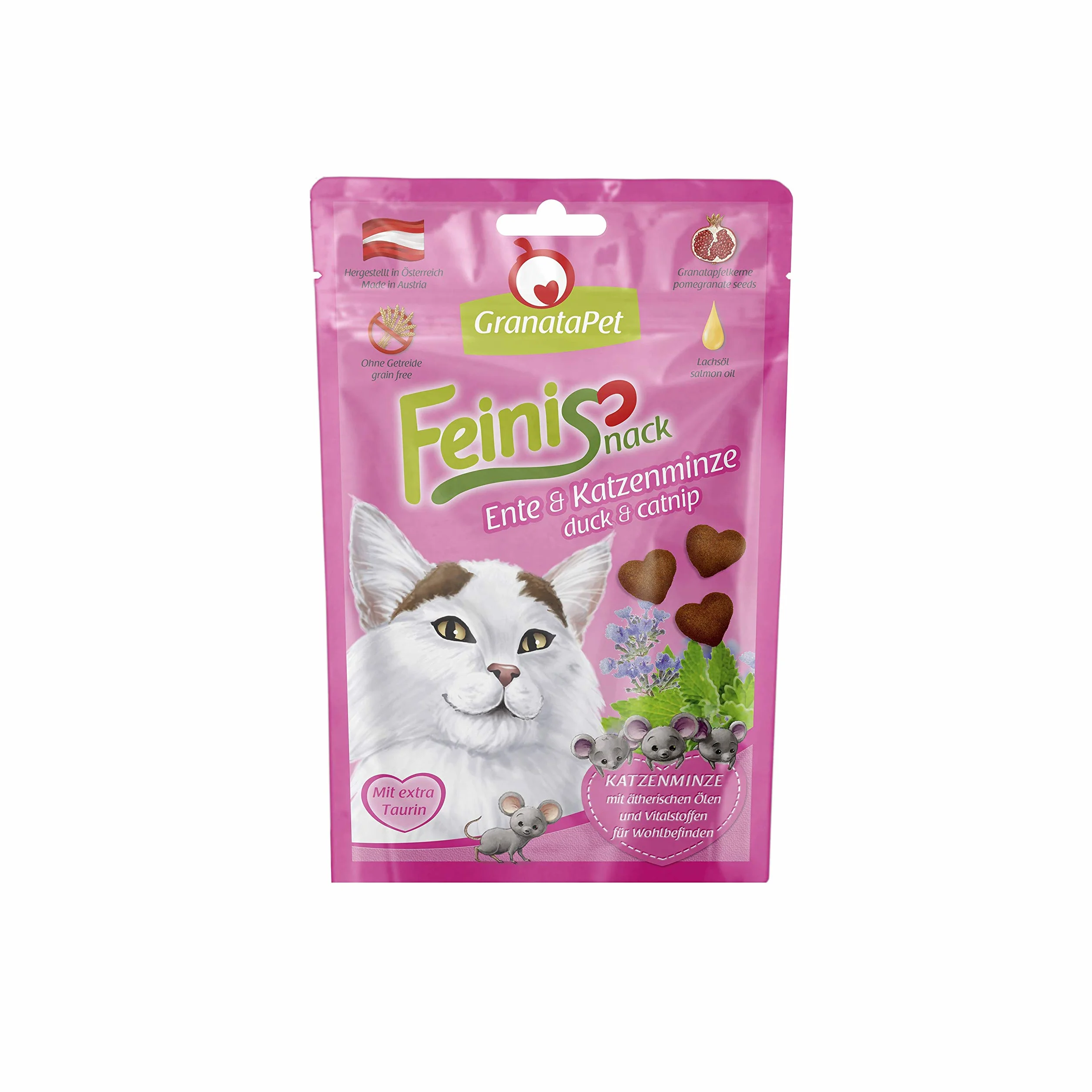Granatapet Feinisnack Kaczka I Kocimiętka, 50 G, Smakołyk Dla Kotów, Tradycyjna Przekąska Dla Kotów, Bez Zbóż I Dodatków Cukru, Nagroda Za Fantazyjne Aksamitne Łapy