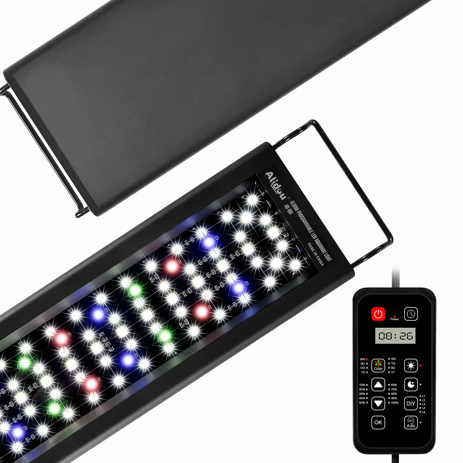 Zaawansowane 7-rzędowe oświetlenie LED do akwarium, łatwa konfiguracja kontrolera, automatyczne włączanie i wyłączanie pełne spektrum światła do akwarium, cykl oświetlenia 24/7, 8 kolorów, 10
