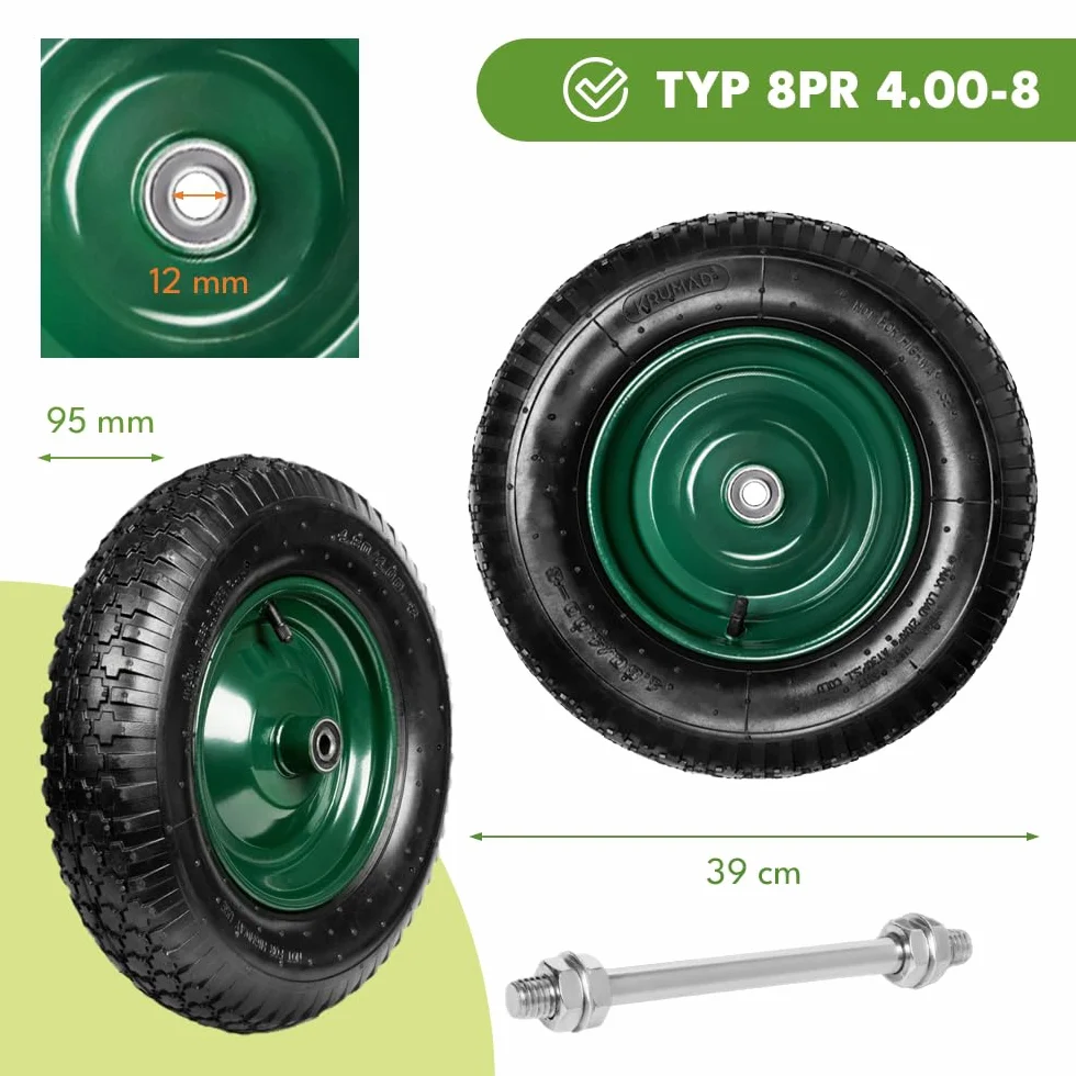Koło Do Taczki Pompowane z Dętką 4.80/4.00-8 Felga Stalowa Podwójne Łożyska Kulkowe Obciążenie 200 Kg Czarne