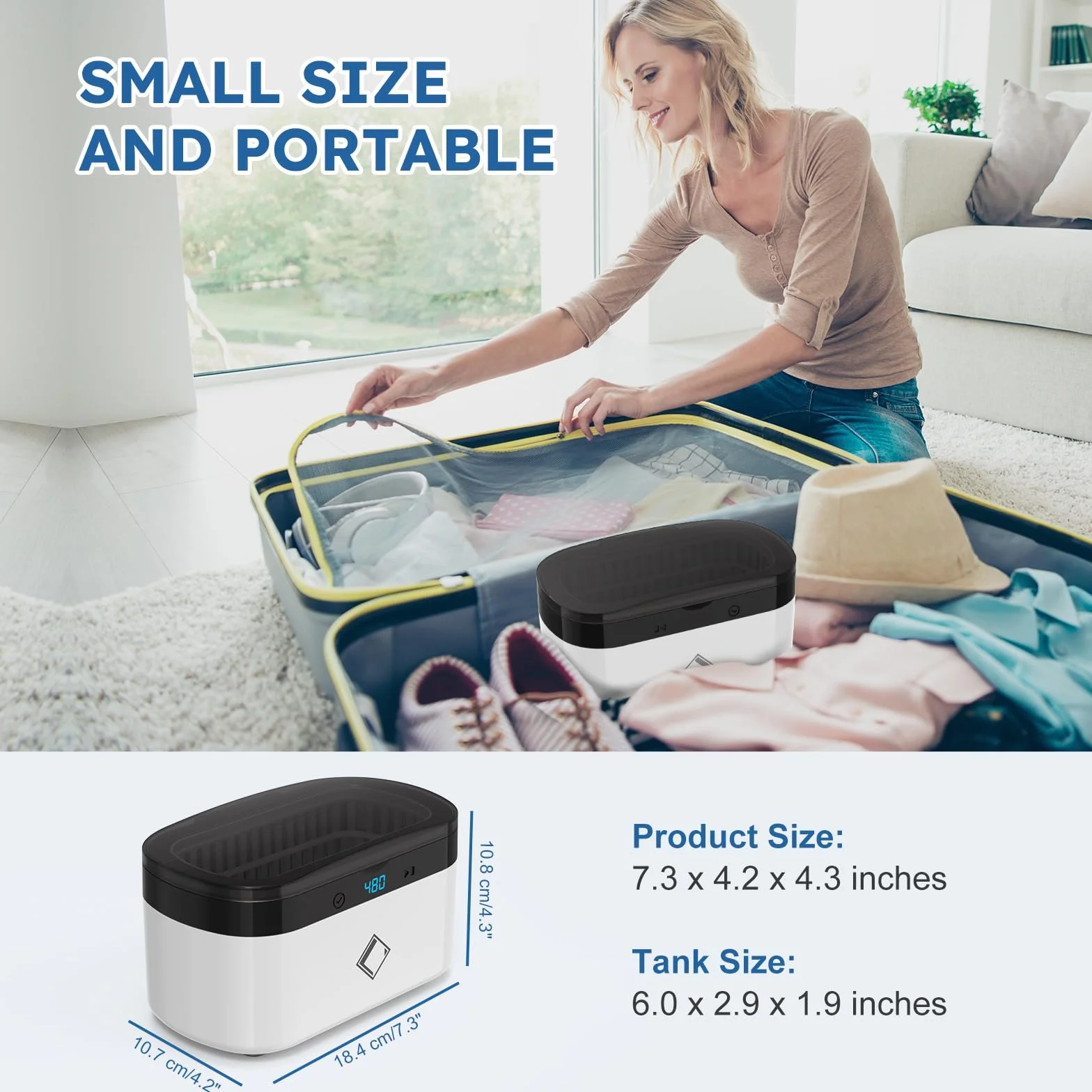 Myjka ultradźwiękowa, LifeBasis CS1 Myjka ultradźwiękowa 42000Hz 500ML Środek do czyszczenia okularów z panelem dotykowym i 5 ustawieniami czasu dla okularów Zegarki Biżuteria Protezy Monety