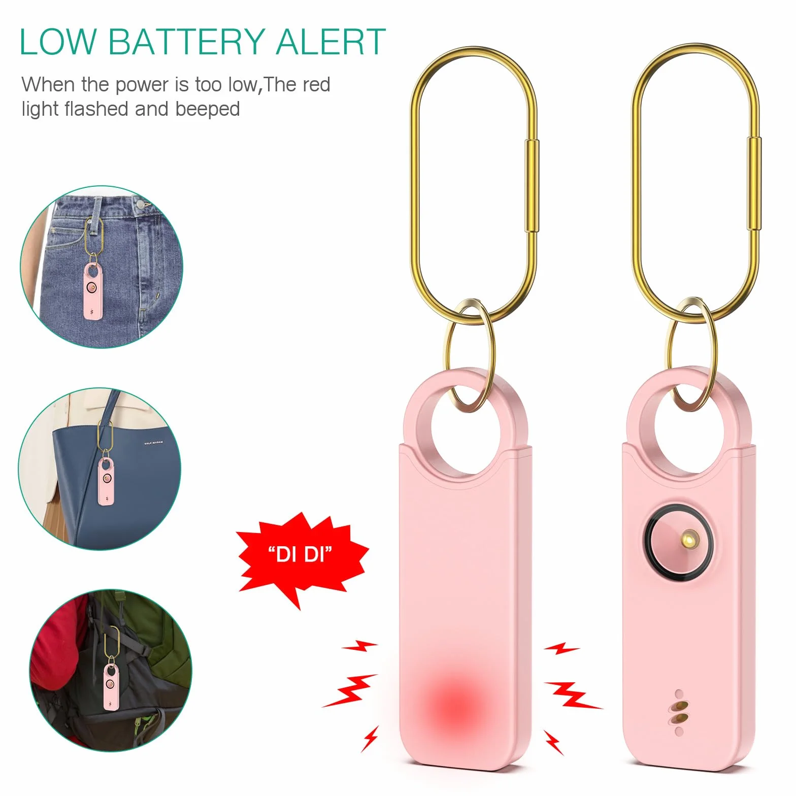 ORIA Osobisty Alarm Kieszonkowy 135 dB z Lampką LED Różowy