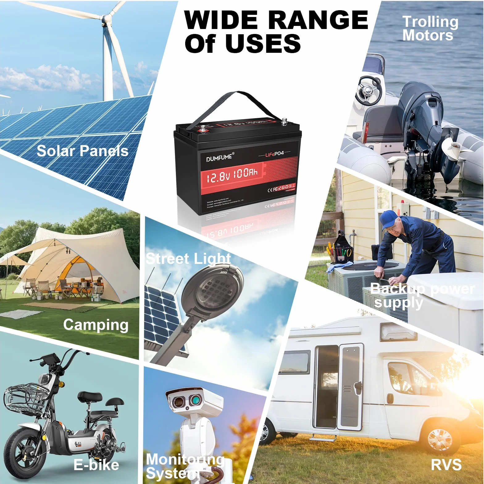 12V 100Ah Bateria Litowa LiFePO4 z BMS 100A, Do 15000 Cykli, 1.28kWh, Wysoka Gęstość Energii, Idealna do Kamperów, Przyczep Kempingowych, Kampingu i Zastosowań Off-Grid