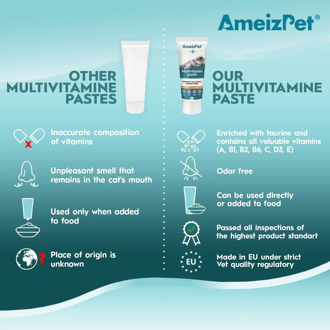 AmeizPet Pasta Witaminowa Dla Kota, Pasta Multiwitaminowa Na Wzmocnienie Układu Odpornościowego - Suplement Diety Z Tauryną - Tubka 100 g (3,5 oz)