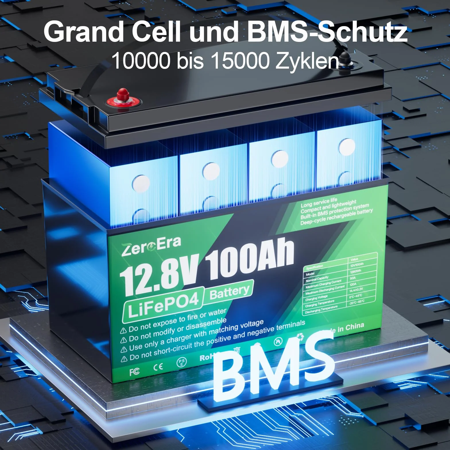 LiFePO4 bateria 12 V 100 Ah, bateria litowa 1280 Wh z ochroną przed niską temperaturą BMS 1000 A, głęboki cykl 10000-15000, obsługuje przełączanie szeregowe/równoległe do przechowywania w gospodarstwie domowym, morski (1 x 12 V 100 AH)