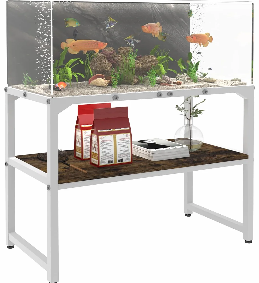 Mondazie Stojak na akwarium z półką na akcesoria, 2-poziomowy, wytrzymały metalowy stojak do akwarium, dla hodowcy, żółw, gadów, terrarium, stojak do domowego biura, 76 cm dł. x 30 cm szer