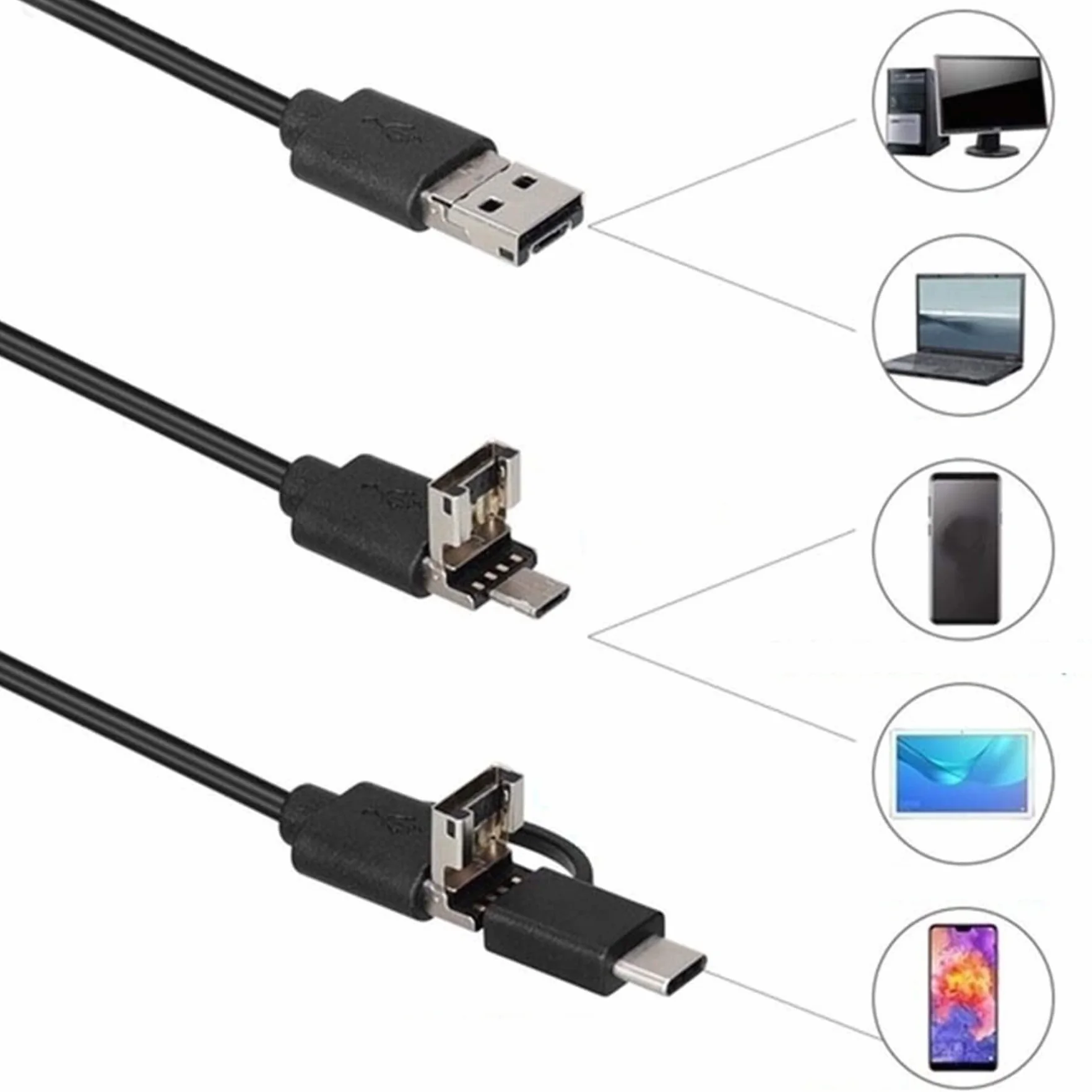 Retoo Kamera endoskopowa IP67 wodoszczelna HD z mikro-USB i USB-C 8 LED