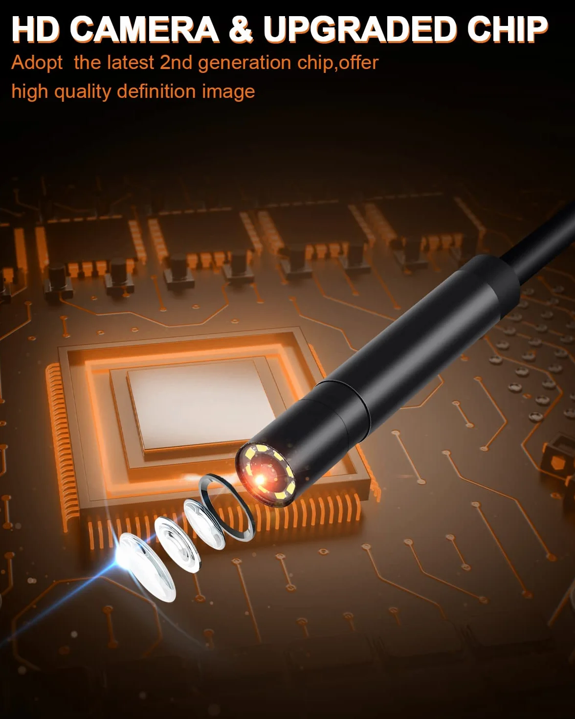 Przemysłowa kamera endoskopowa 1080p HD IP68 8mm 5m półsztywny kabel akumulator 2600mAh